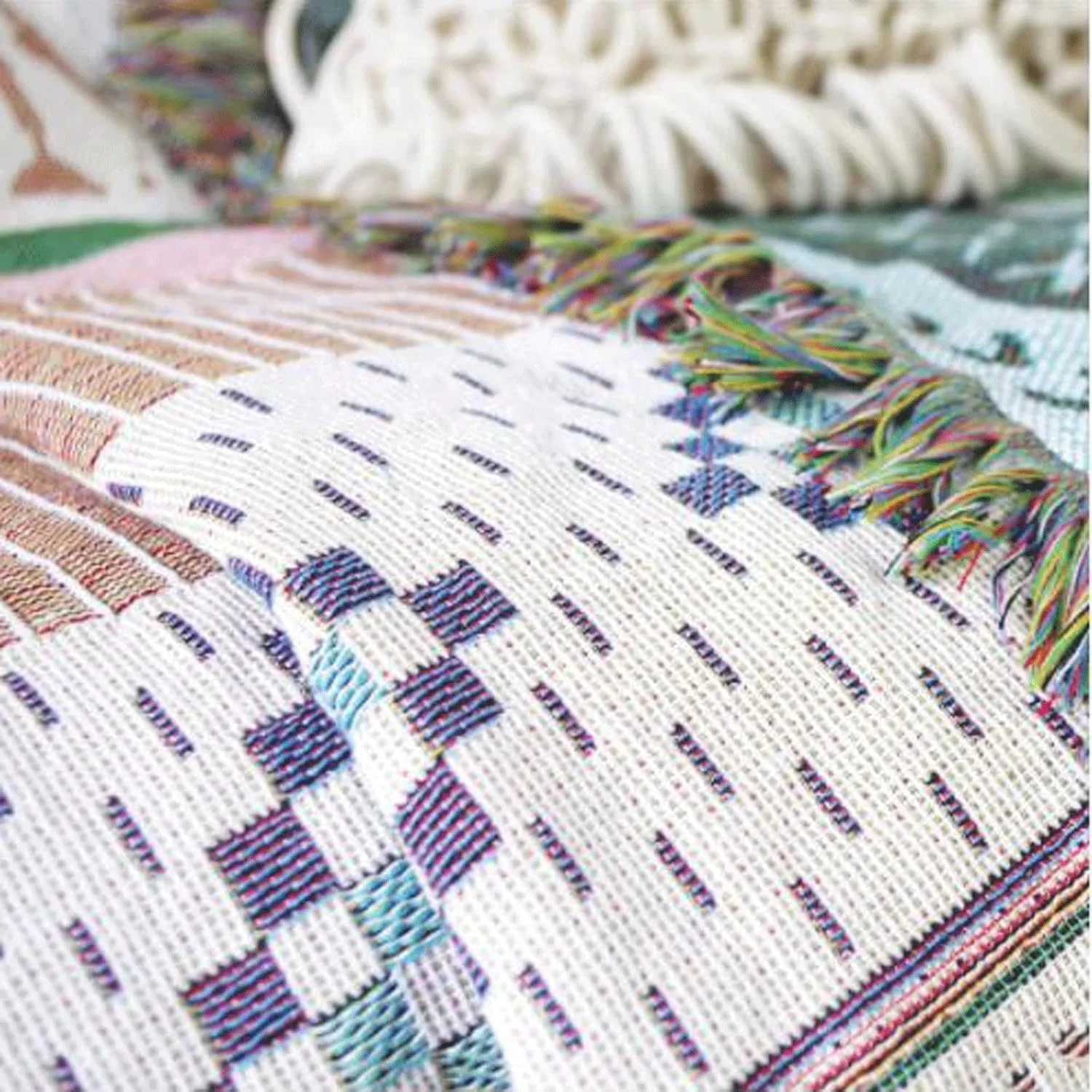 پتو کوئین YYVVBBF برای تخت طرح هندسی پتو مبل استفاده دو طرفه پتو پیک نیک رومیزی بافتنی پتوهای رومیزی برای تخت (90x180CM)