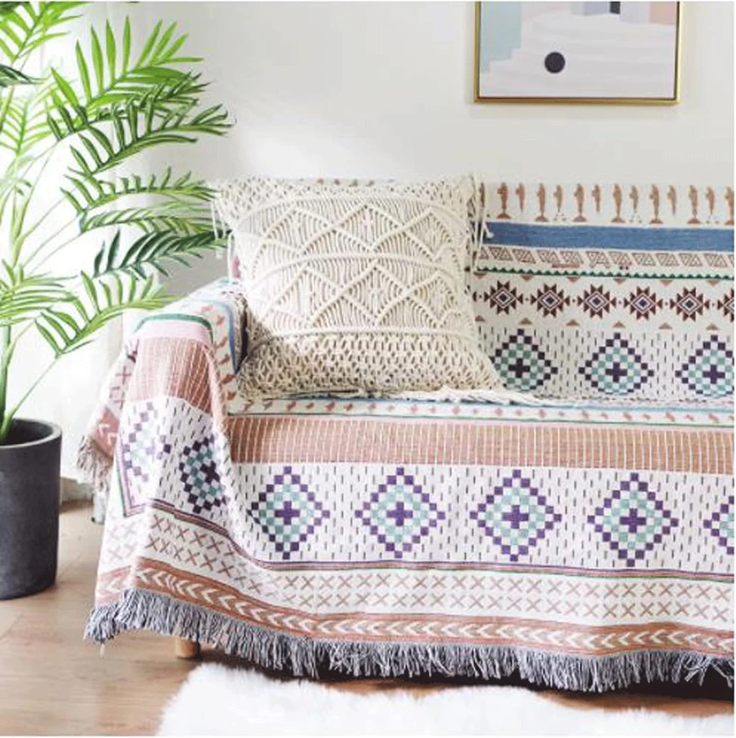 پتو کوئین YYVVBBF برای تخت طرح هندسی پتو مبل استفاده دو طرفه پتو پیک نیک رومیزی بافتنی پتوهای رومیزی برای تخت (90x180CM)