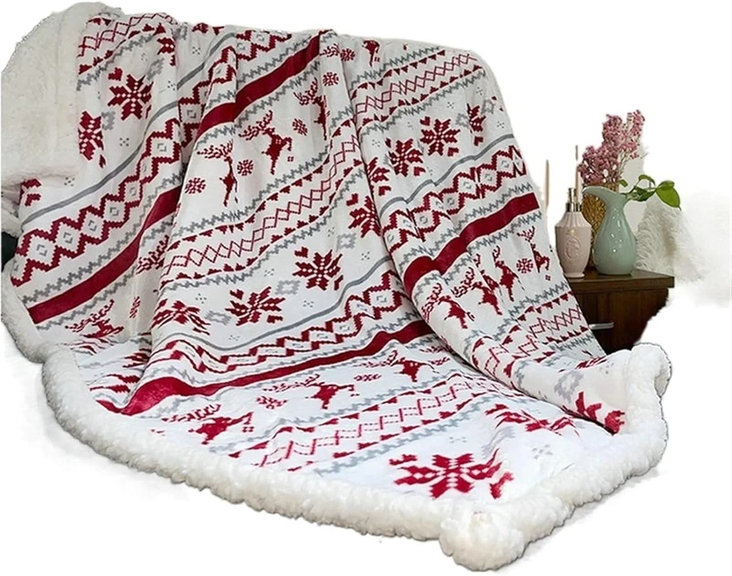 پتو کویین YYVVBBF برای تخت، پتوی کریسمس، پتوی ضخیم با طرح چاپی، پتوی نرم و گرم دولایه، پتوی پشمی دانه برفی