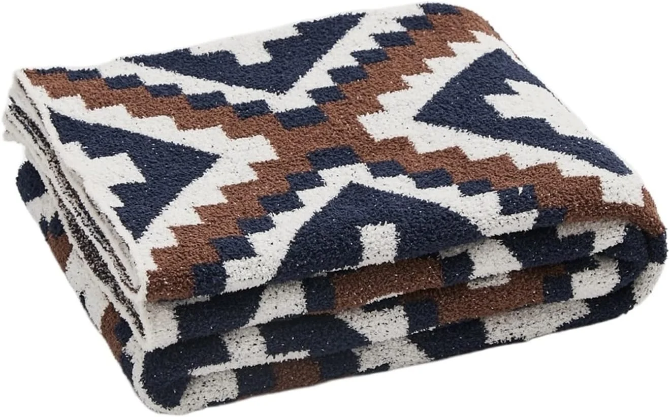 پتوی کوئین YYVVBBF برای تخت خواب، پتو بافتنی نرم و دنج، پتو لحافی، دکوراسیون منزل، طرح ژاکارد هندسی، پتوهای پشمی مبل تختخواب (بژ)