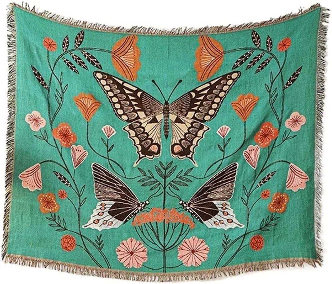 پتوی کویین YYVVBBF برای تخت، پتو برای تزئین منزل، پتوی پروانه ای، فرش مبل، پتوهای بافته شده مبل، پتوهای سبز (آبی تیره)