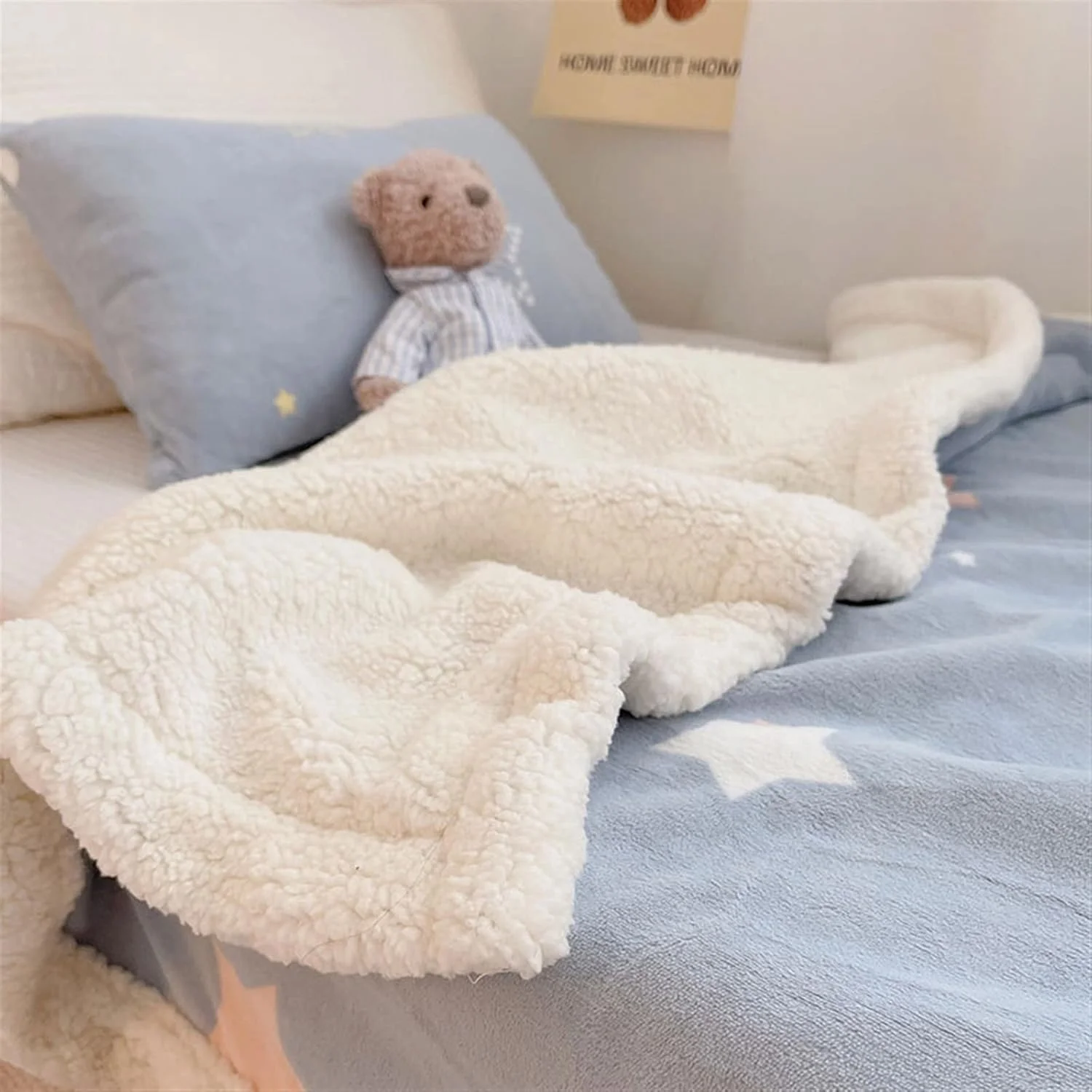 پتوی دونفره YYVVBBF مناسب تخت، پتوی ضخیم زمستانی، لحاف بهاره و پاییزی، پتوی پشمی، دو لایه، گرم نگه دارنده، رو تختی، پتوی چرت زدن نرم و لطیف