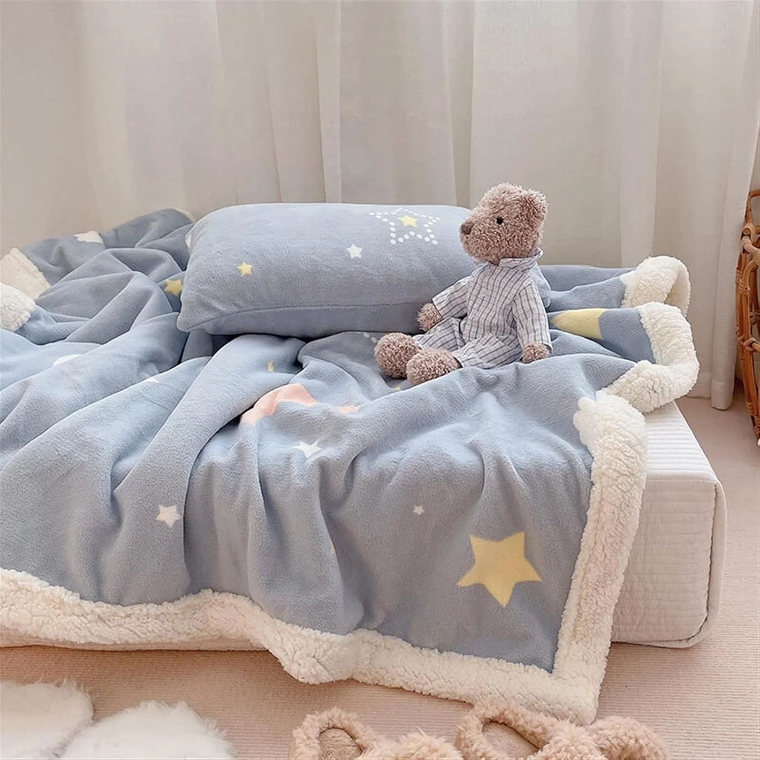 پتوی دونفره YYVVBBF مناسب تخت، پتوی ضخیم زمستانی، لحاف بهاره و پاییزی، پتوی پشمی، دو لایه، گرم نگه دارنده، رو تختی، پتوی چرت زدن نرم و لطیف