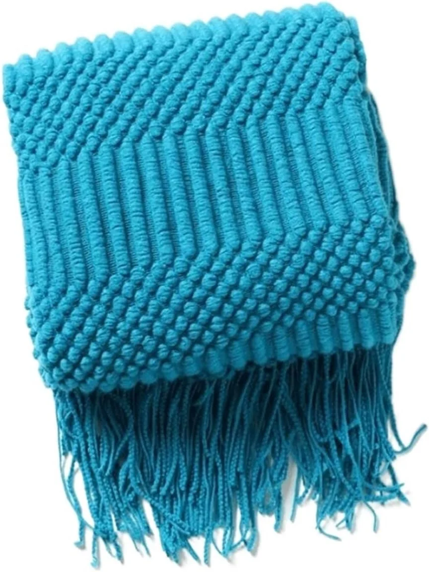 پتوی کوئین YYVVBBF برای تخت، پتوی بافتنی برای تختخواب، رنگ ثابت، مسافرتی، مبل، چرت زدن، تهویه هوا، پتوی نرم، شال پتوی چرت بعد از ظهر اداری (آبی دریاچه ای)