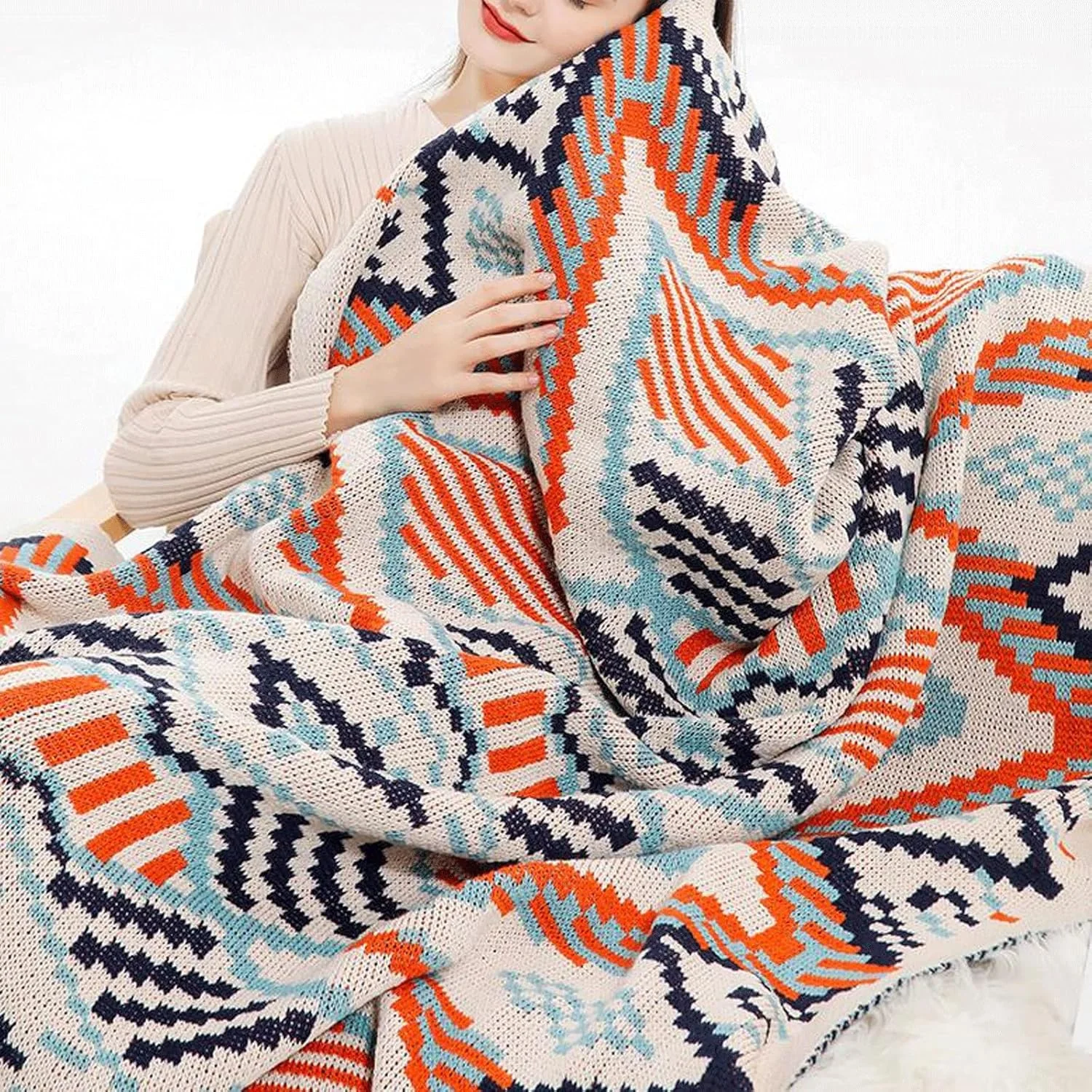 پتوی کوئین YYVVBBF برای تخت بافتنی طرح دار منگوله دار پاییزی زمستانی تزئینی کنار تخت روکش مبل (130X200 سانتی متر)