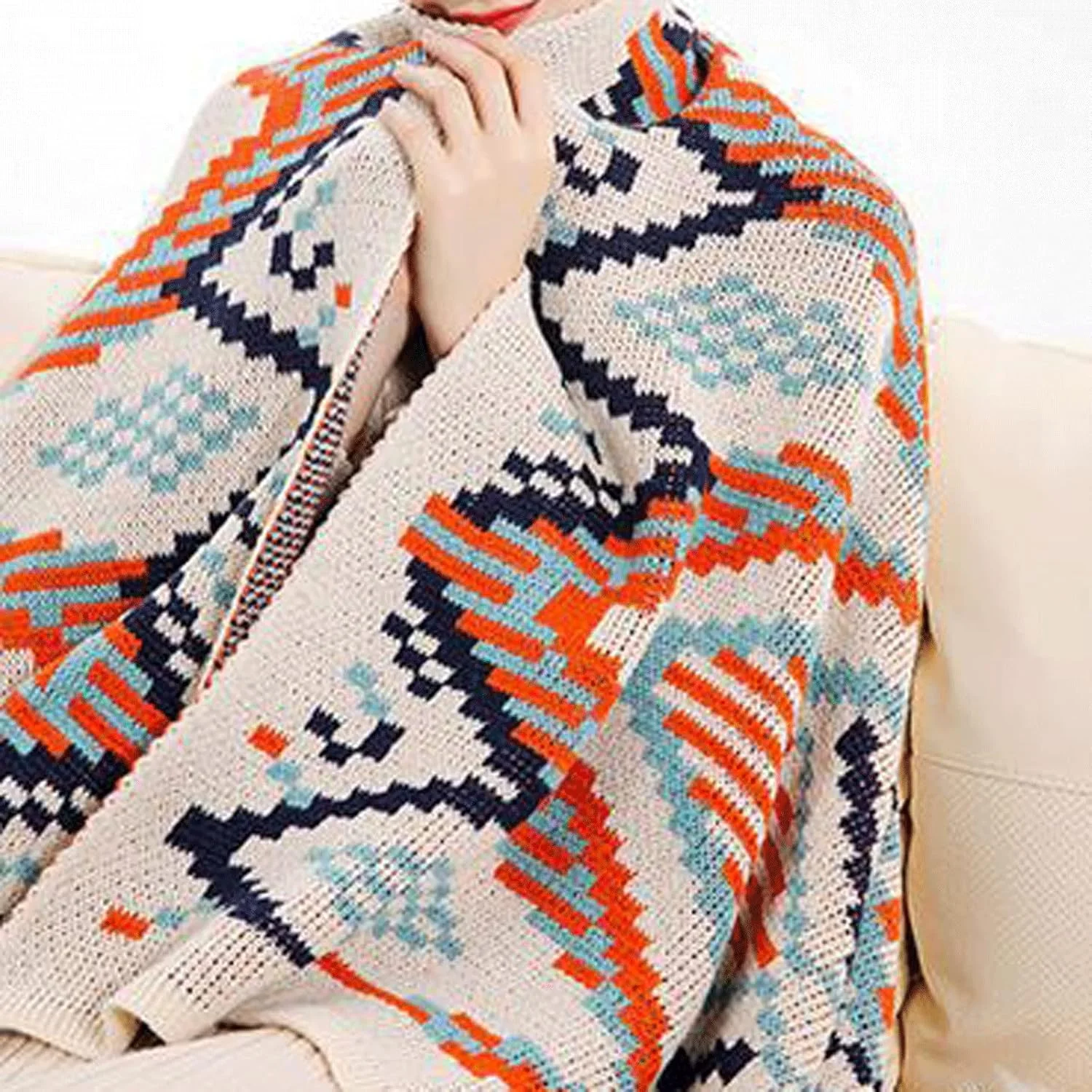 پتوی کوئین YYVVBBF برای تخت بافتنی طرح دار منگوله دار پاییزی زمستانی تزئینی کنار تخت روکش مبل (130X200 سانتی متر)