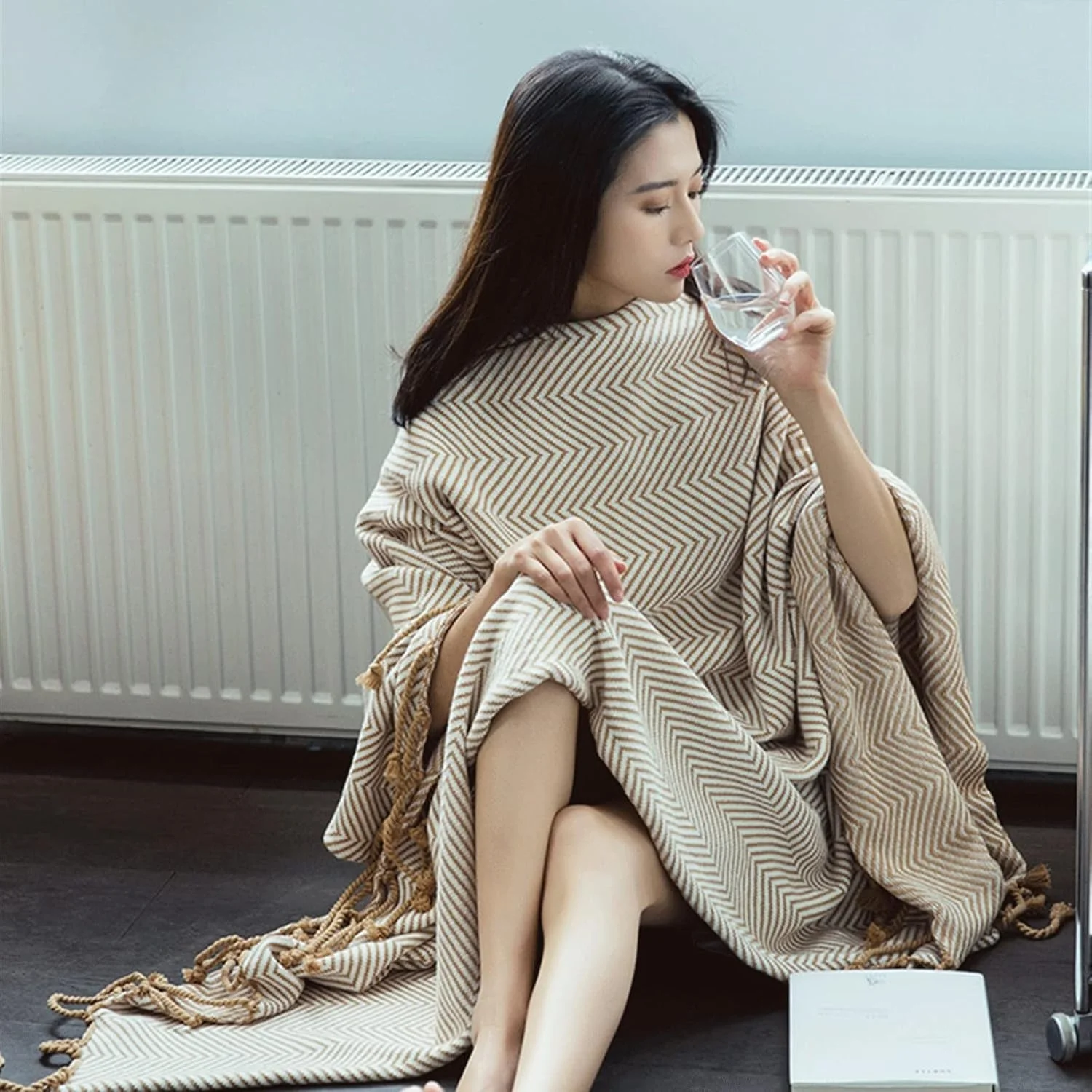 پتوی ملکه YYVVBBF برای تخت، پتوی تهویه هوا، پتوی بافتنی، پتوی نخی، پتوی مبل اداری، پتوی چرت نیمروزی، شال اوقات فراغت (سفید و خاکستری)