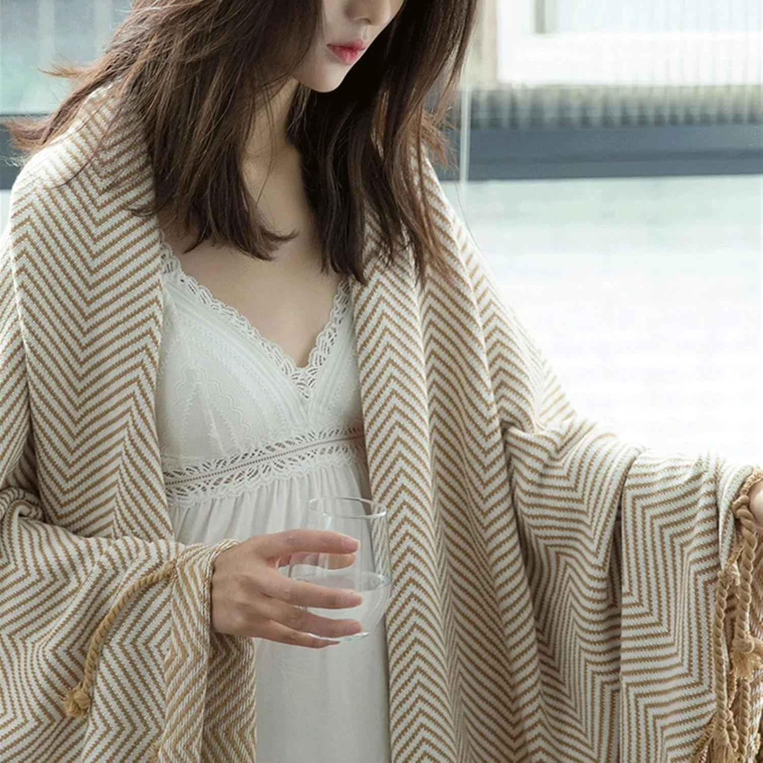 پتوی ملکه YYVVBBF برای تخت، پتوی تهویه هوا، پتوی بافتنی، پتوی نخی، پتوی مبل اداری، پتوی چرت نیمروزی، شال اوقات فراغت (سفید و خاکستری)