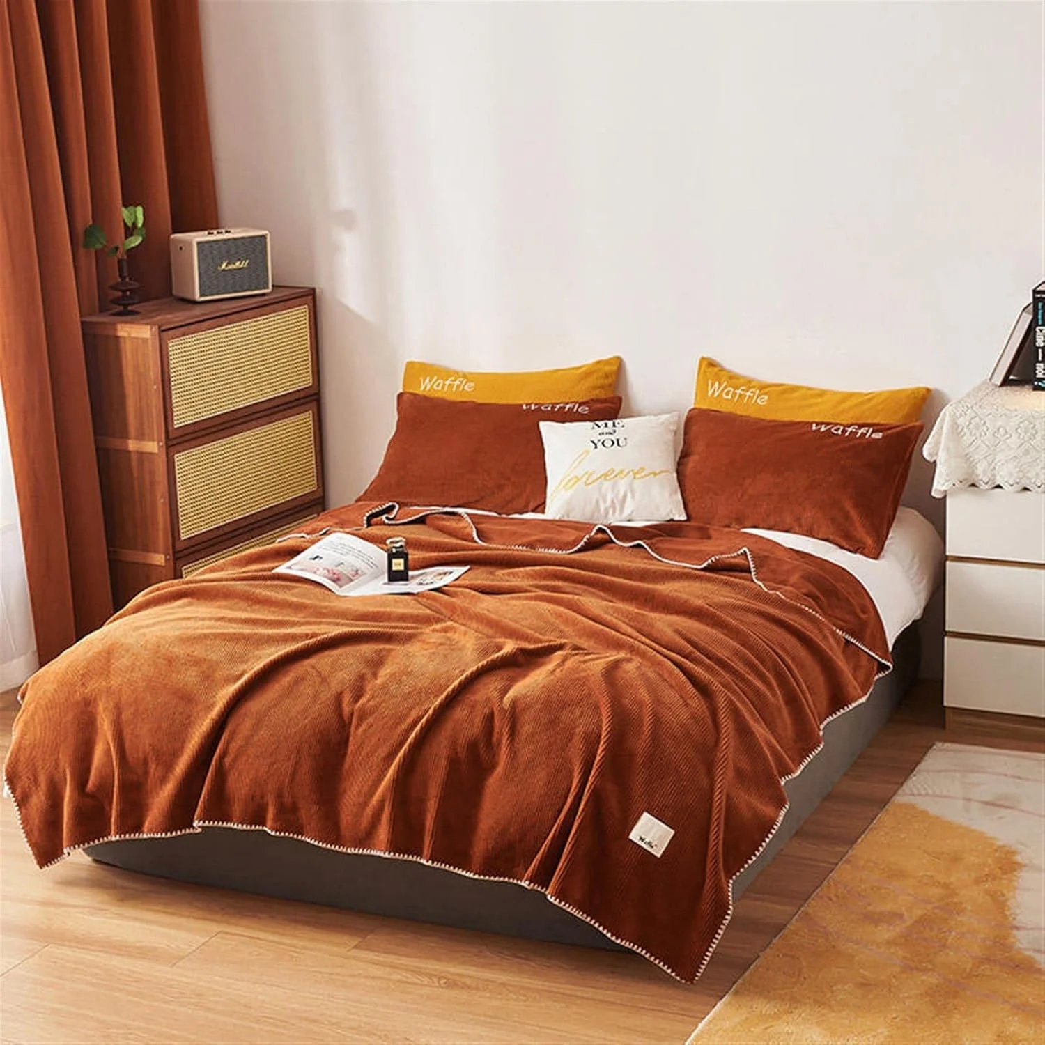 پتوی دونفره YYVVBBF مناسب تخت خواب، پتوی کشمیر، پتوی ضخیم، لحاف، پتوی زمستانی، پتوی فلانل، پتوی تخت
