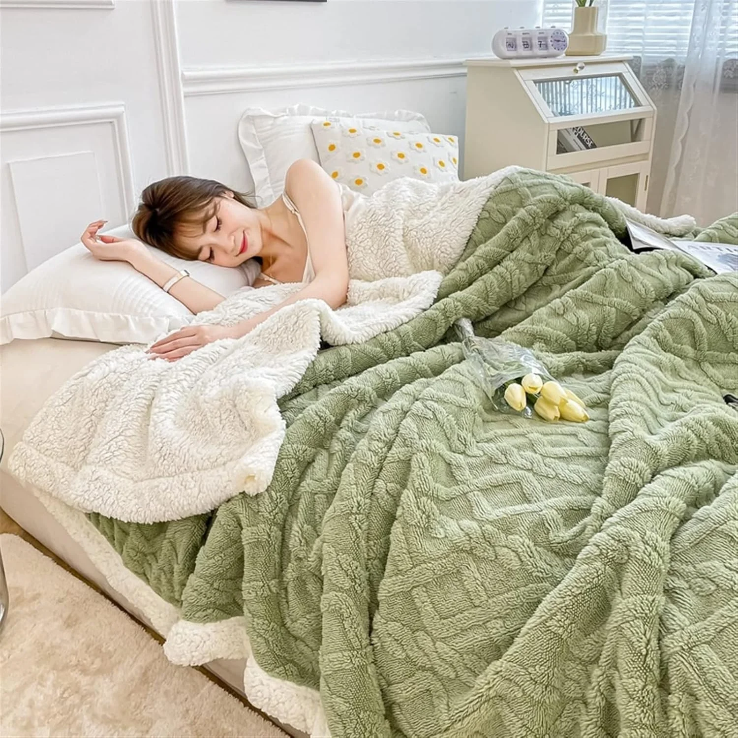 پتوی کوئین YYVVBBF برای تخت خواب، پتوی ضخیم و گرم زمستانی با طرح الگو، پتوی مصنوعی دولایه پشمی نرم، رو تختی (آبی تیره، 100x150 سانتی متر)