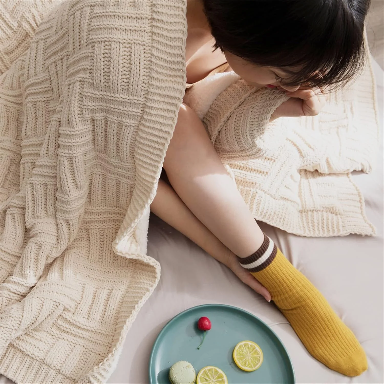 پتوی دونفره YYVVBBF مناسب تخت خواب، گرم و مناسب زمستان، طرح چهارخانه راه راه متقاطع، پتوی ضخیم و نرم، مناسب تخت، مبل، لحاف کرکی و روتختی (200x230 سانتی متر)