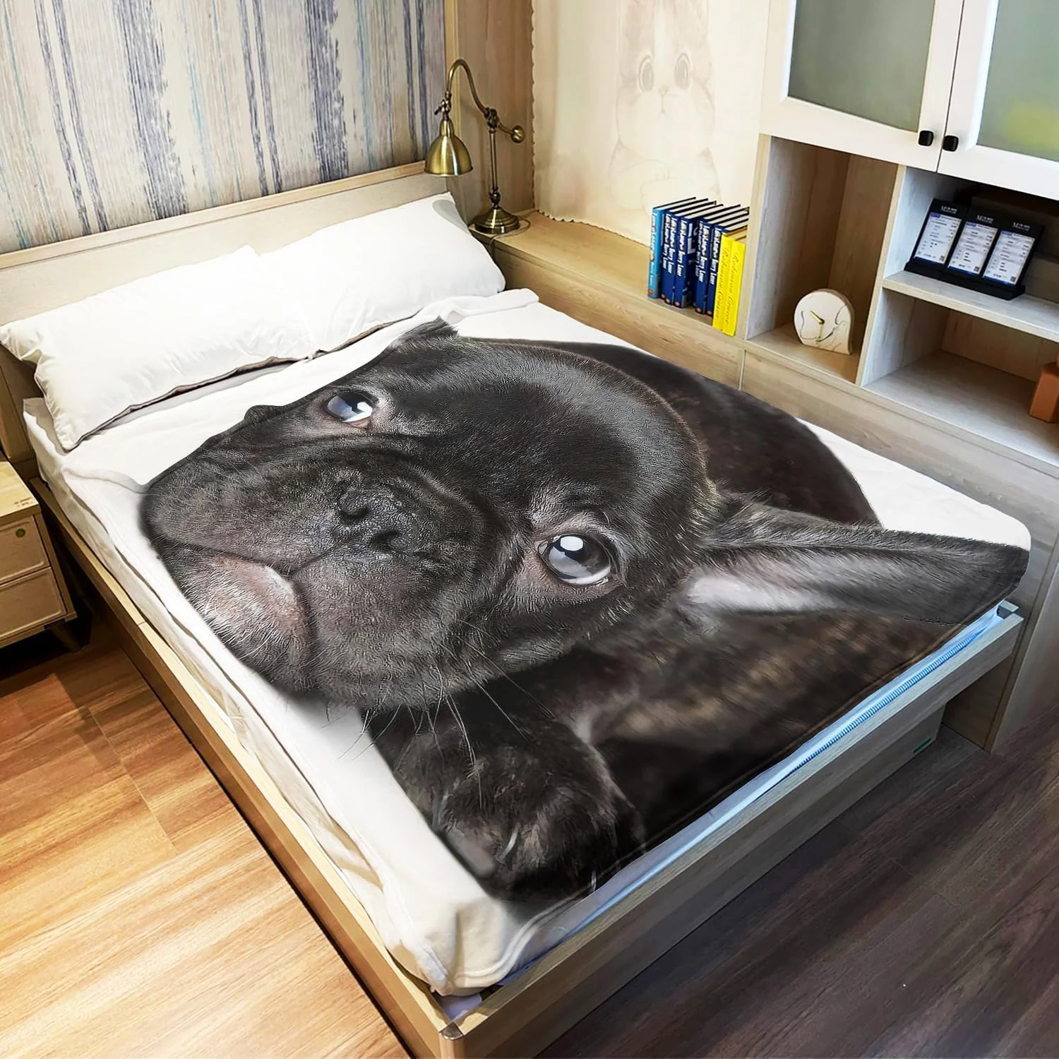 YISUMEI - پتو پشمی نرم رو تختی - بولداگ فرانسوی مشکی، سایز 150 در 200 سانتی متر مناسب برای مبل یا تخت YISUMEI - پتو پشمی نرم رو تختی - بولداگ فرانسوی مشکی، سایز 150 در 200 سانتی متر مناسب برای مبل یا تخت