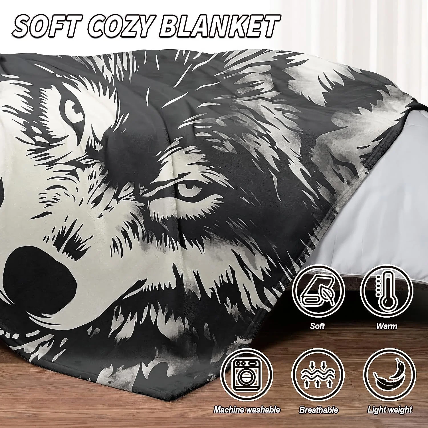 پتوی طرح سر گرگ سیاه و سفید YISUMEI، هدیه ای برای دوستداران حیوانات، مناسب بزرگسالان و کودکان - پتوی پشمی فوق العاده نرم برای تخت، مبل، کمپینگ - 50"x60" پتوی طرح سر گرگ سیاه و سفید YISUMEI، هدیه ای برای دوستداران حیوانات، مناسب بزرگسالان و کودکان - پتوی پشمی فوق العاده نرم برای تخت، مبل، کمپینگ - 50"x60"