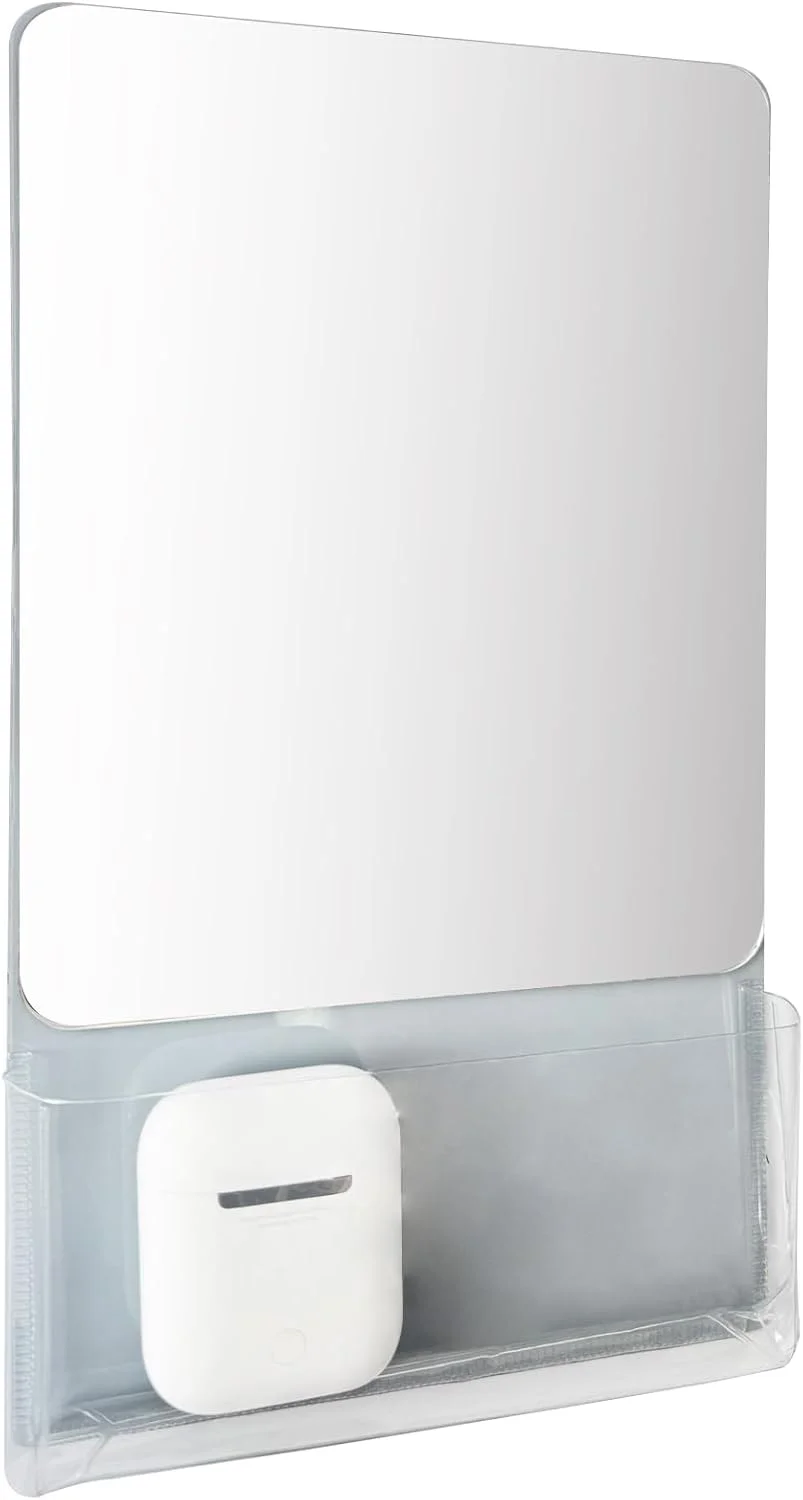 آینه مغناطیسی قوی Neehows برای کمد، 24x14 سانتی متر، بازتاب فوق العاده شفاف، آینه شیشه ای واقعی کوچک با پشت کاملا مغناطیسی و جیب ذخیره سازی برای کمد مدرسه، یخچال، کابینت اداری - خاکستری