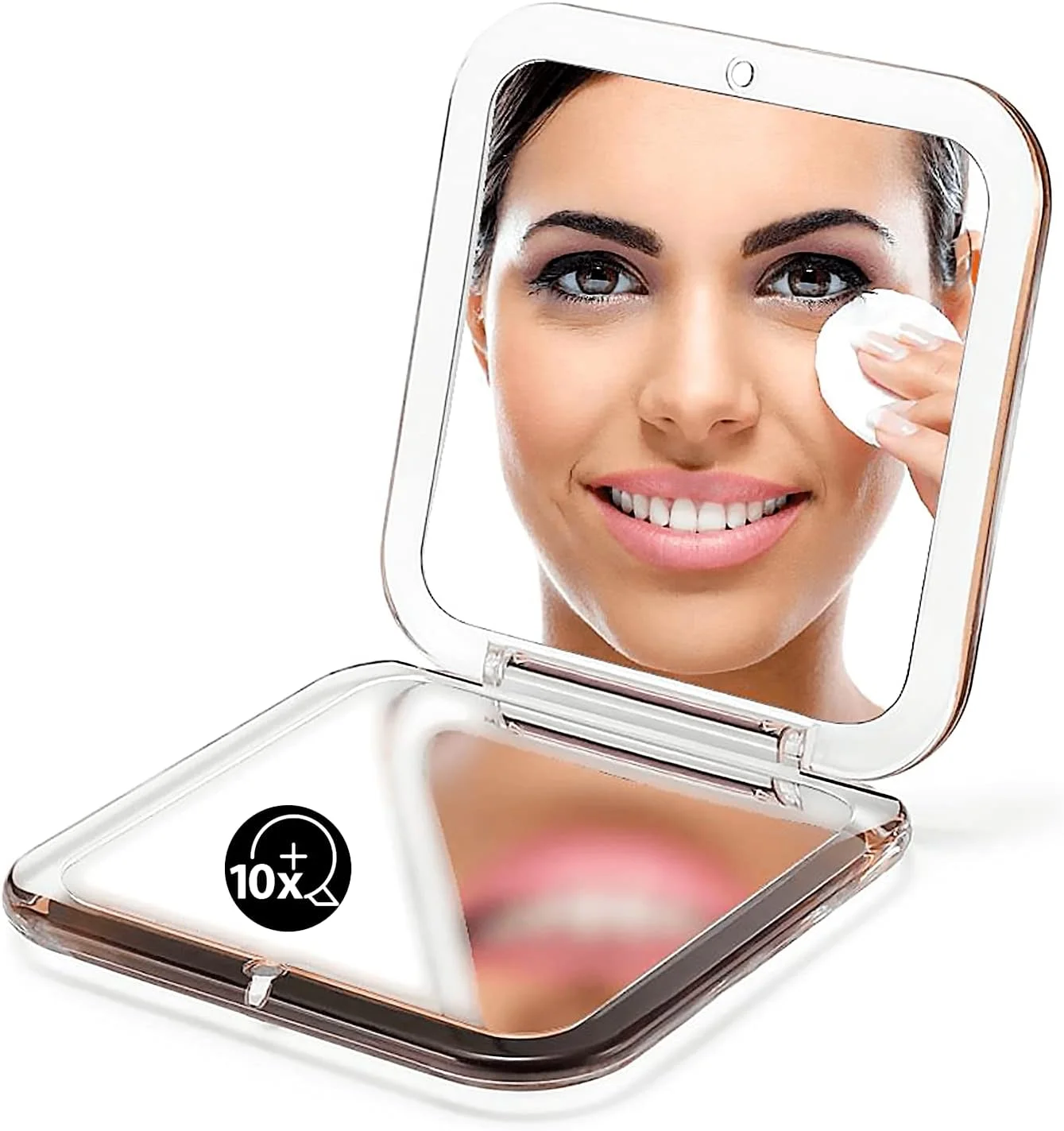 آینه جیبی فشرده OMIRO با بزرگنمایی 10 برابر، آینه مسافرتی کوچک برای کیف دستی، مربع 3.5 اینچی (طلایی)