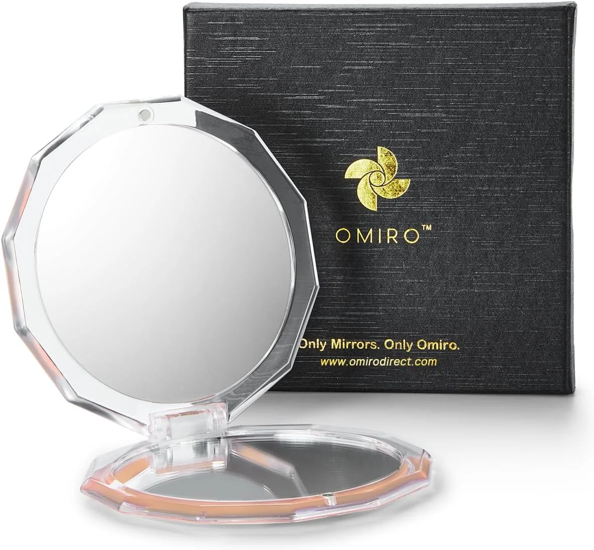 آینه جیبی OMIRO با بزرگنمایی 10 برابر، آینه آرایشی قابل حمل برای کیف دستی (رنگ سال 2024 - هلویی ملایم)