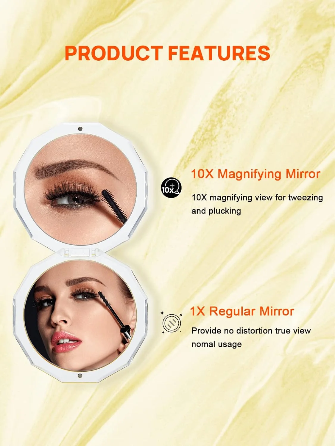 آینه جیبی جمع و جور OMIRO، آینه آرایشی تاشو کوچک با بزرگنمایی 1X/10X، اندازه 3½ اینچ (رنگ سال 2021 - خاکستری نهایی و روشن)