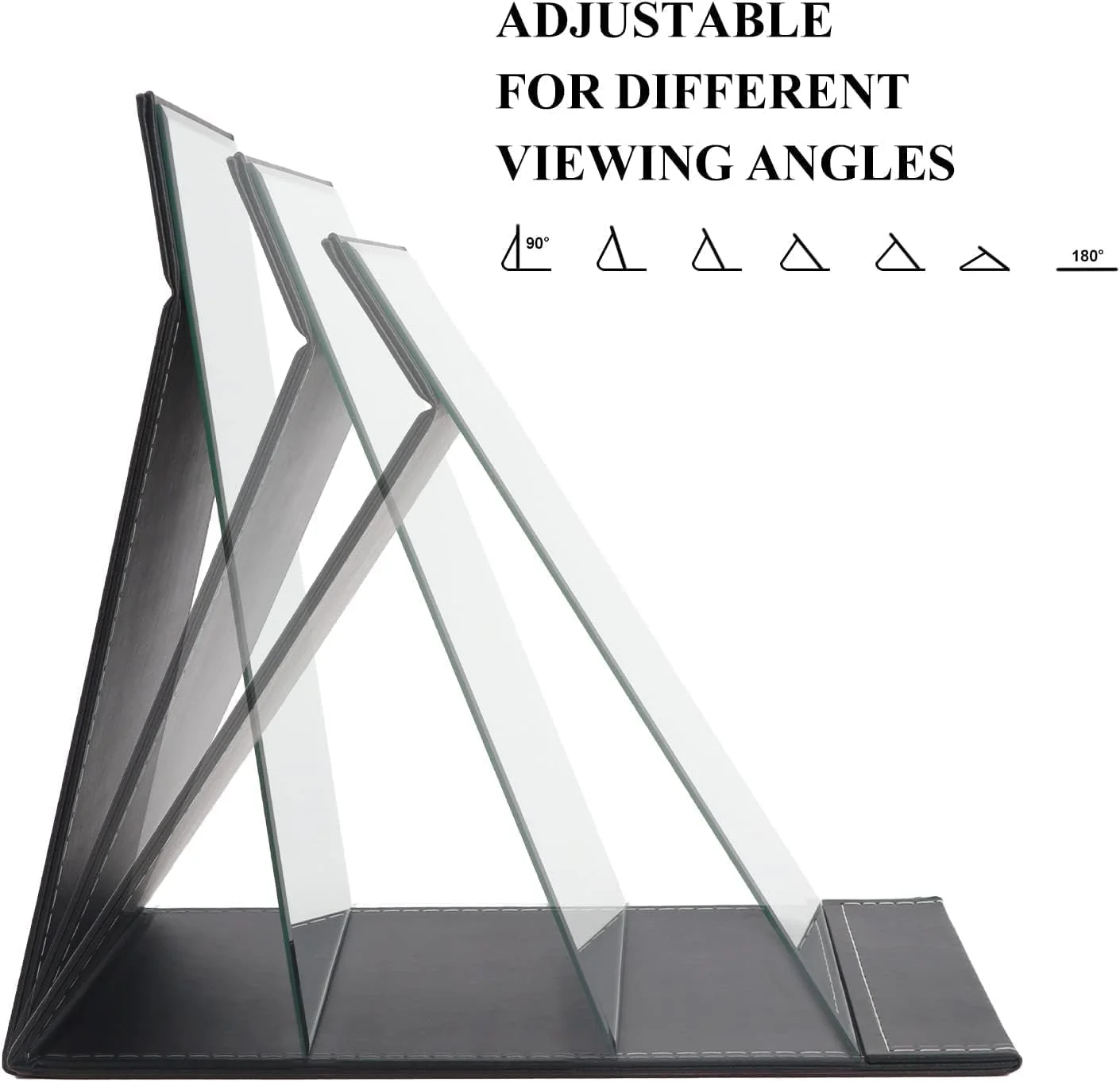 آینه مسافرتی تاشو OLWICK®، آینه آرایشی مستطیلی قابل تنظیم و فوق العاده نازک PU قابل حمل، برای مسافرت، کمپینگ، خانه، 17Lx12W سانتی متر، (مشکی - بسته 1 عددی)