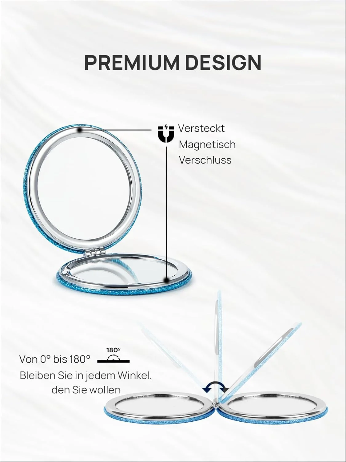 آینه جیبی OMIRO، چرم PU کلاسیک با بزرگنمایی 1X/10X، فوق العاده قابل حمل برای کیف دستی و مسافرت (آبی) آینه جیبی OMIRO، چرم PU کلاسیک با بزرگنمایی 1X/10X، فوق العاده قابل حمل برای کیف دستی و مسافرت (آبی)