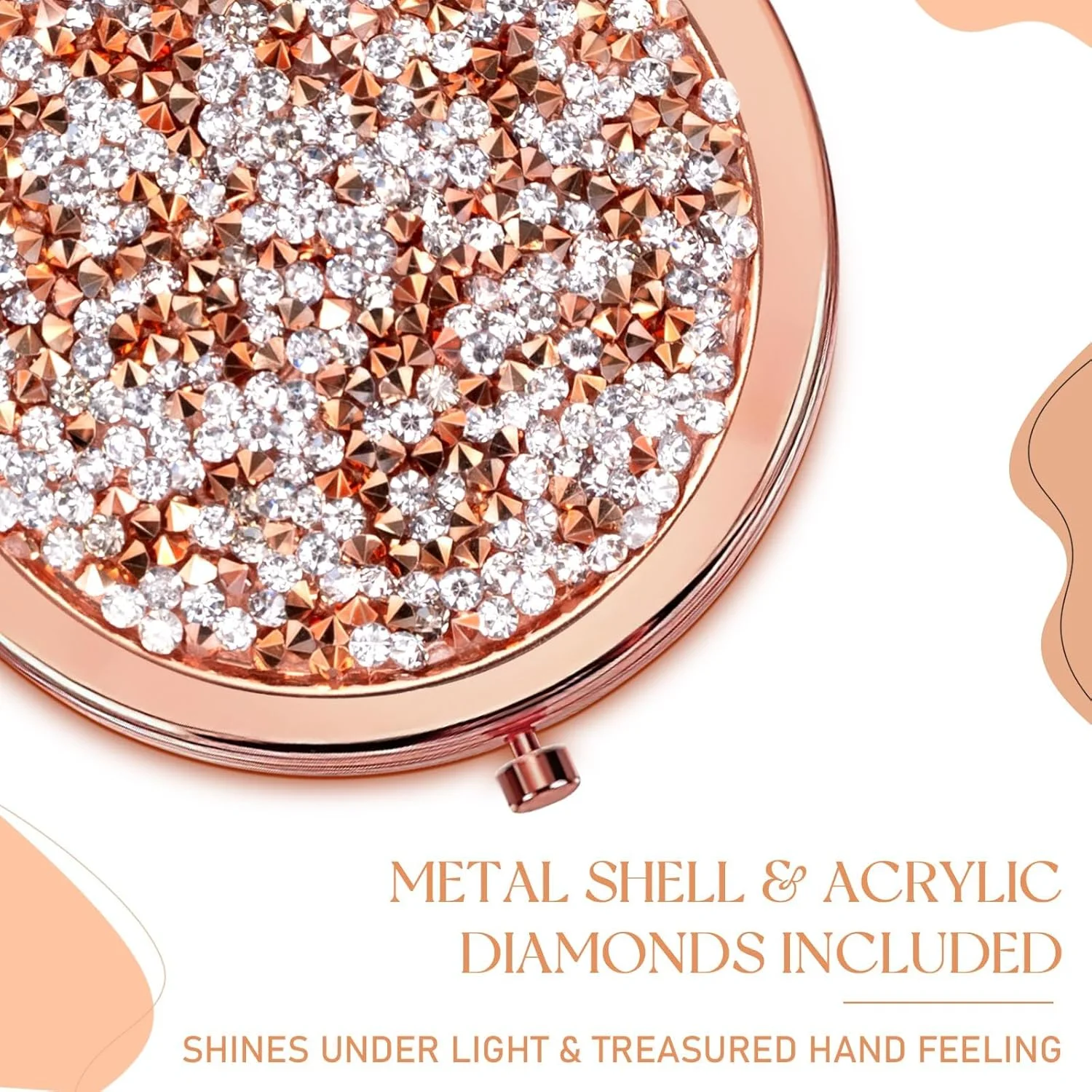 آینه آرایشی دو طرفه تاشو جیبی الماسی OJMHD، بسته 12 عددی، بزرگنمایی 1X / 2X، مناسب کیف دستی، آینه کوچک تاشو با الماس برای مسافرت، هدیه ساقدوش عروس، رنگ رزگلد، مخصوص دختران و زنان