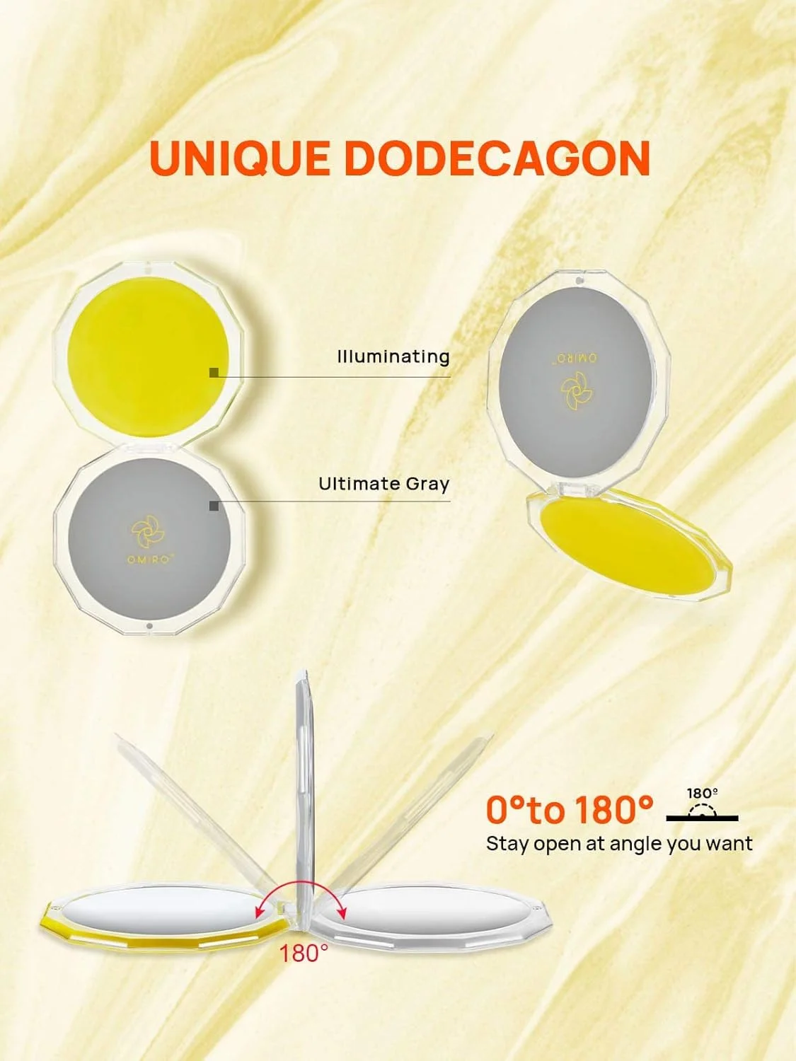 آینه جیبی جمع و جور OMIRO، آینه آرایشی تاشو کوچک با بزرگنمایی 1X/10X، اندازه 3½ اینچ (رنگ سال 2021 - خاکستری نهایی و روشن)