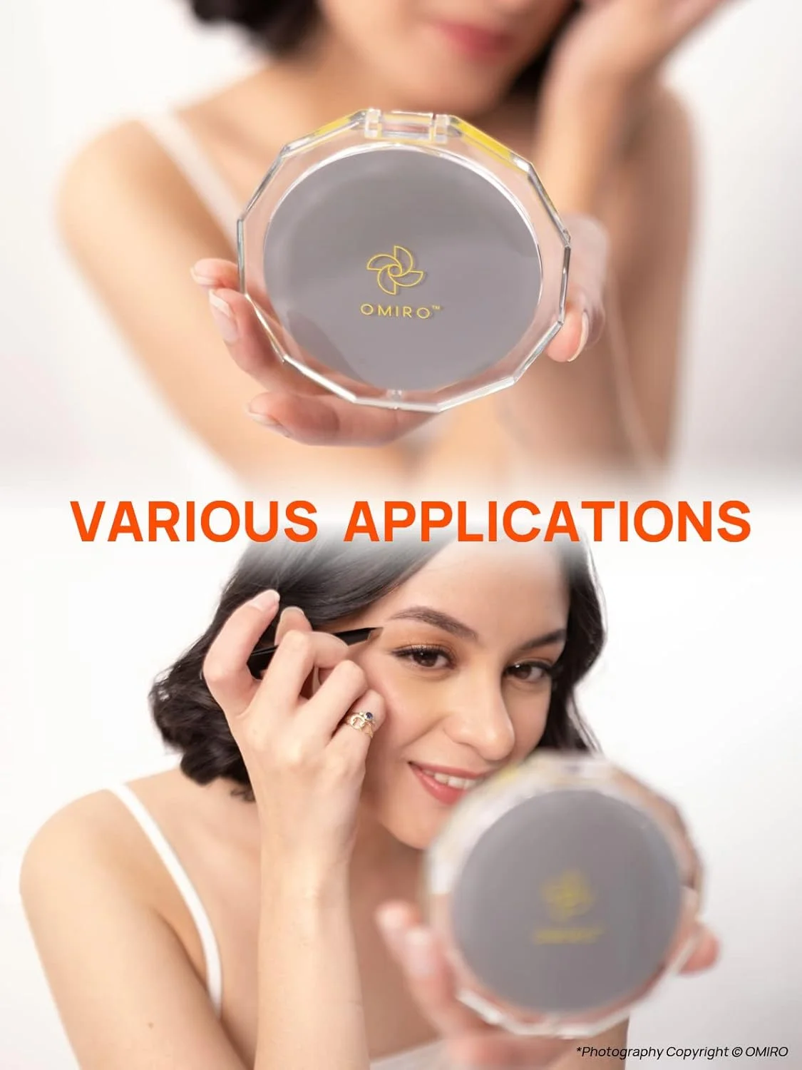 آینه جیبی جمع و جور OMIRO، آینه آرایشی تاشو کوچک با بزرگنمایی 1X/10X، اندازه 3½ اینچ (رنگ سال 2021 - خاکستری نهایی و روشن)