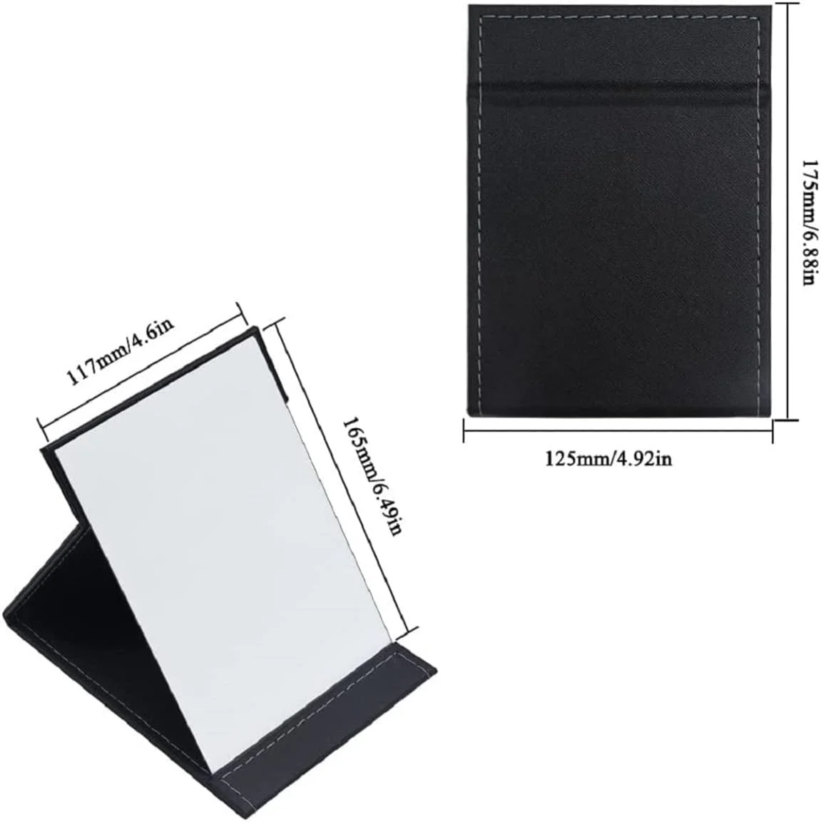 آینه مسافرتی تاشو OLWICK®، آینه آرایشی مستطیلی قابل تنظیم و فوق العاده نازک PU قابل حمل، برای مسافرت، کمپینگ، خانه، 17Lx12W سانتی متر، (مشکی - بسته 1 عددی)
