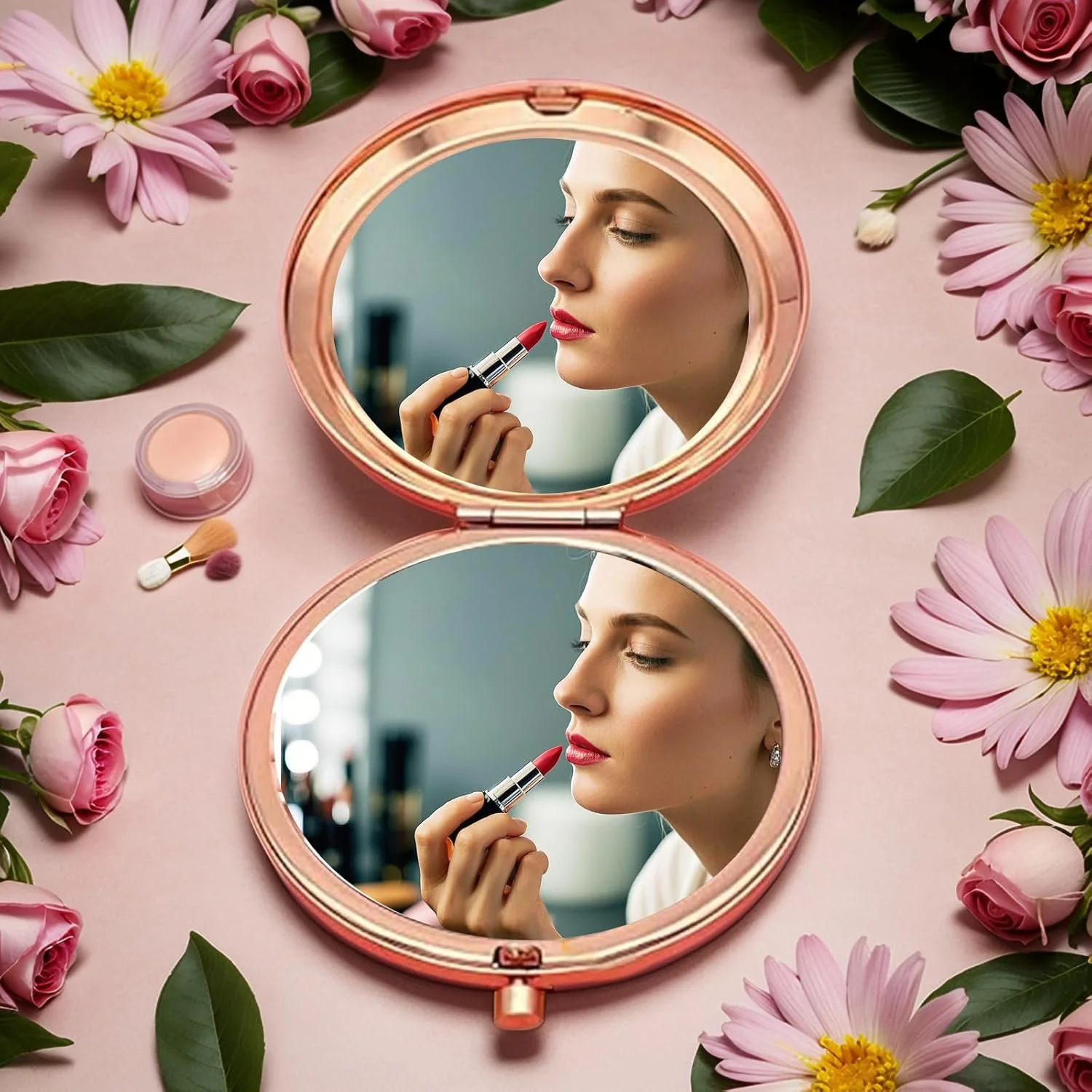 آینه جیبی کوچک قابل حمل نوجونوج، آینه کوچک برای آرایش، آینه تاشو با بزرگنمایی 1x/2x، آینه آرایشی برای استفاده روزمره، کار و مسافرت