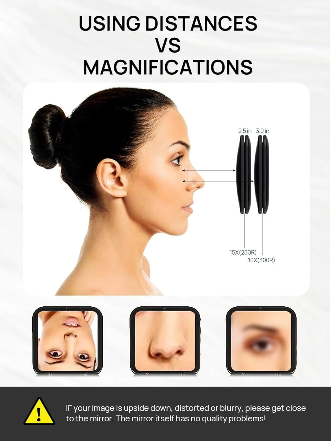 آینه تاشو و جمع و جور OMIRO، بزرگنمایی 1X/10X، آینه دستی مربعی جیبی 3½ اینچی برای آرایش مسافرتی (مشکی)