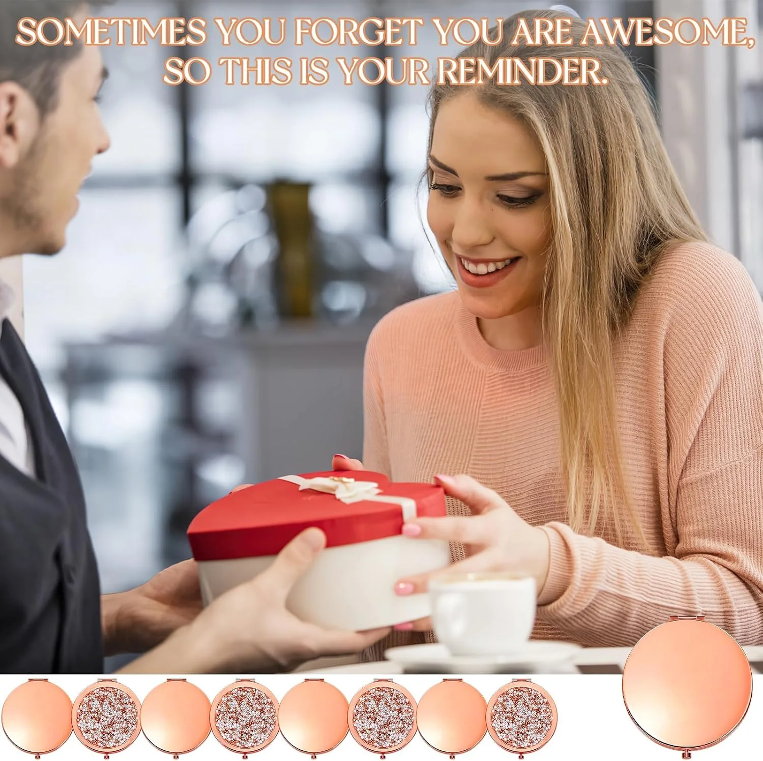 آینه آرایشی دو طرفه تاشو جیبی الماسی OJMHD، بسته 12 عددی، بزرگنمایی 1X / 2X، مناسب کیف دستی، آینه کوچک تاشو با الماس برای مسافرت، هدیه ساقدوش عروس، رنگ رزگلد، مخصوص دختران و زنان