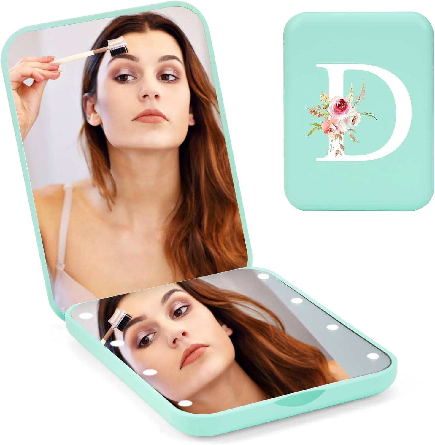 آینه جیبی فشرده با نور و حروف اول سفارشی، آینه های جیبی ال ای دی هدیه ای شیک، آینه مسافرتی بزرگنمایی 1X/3X، آینه کوچک تاشو برای کیف پول، آینه های آرایشی قابل حمل برای دختران/مادر/نوجوان