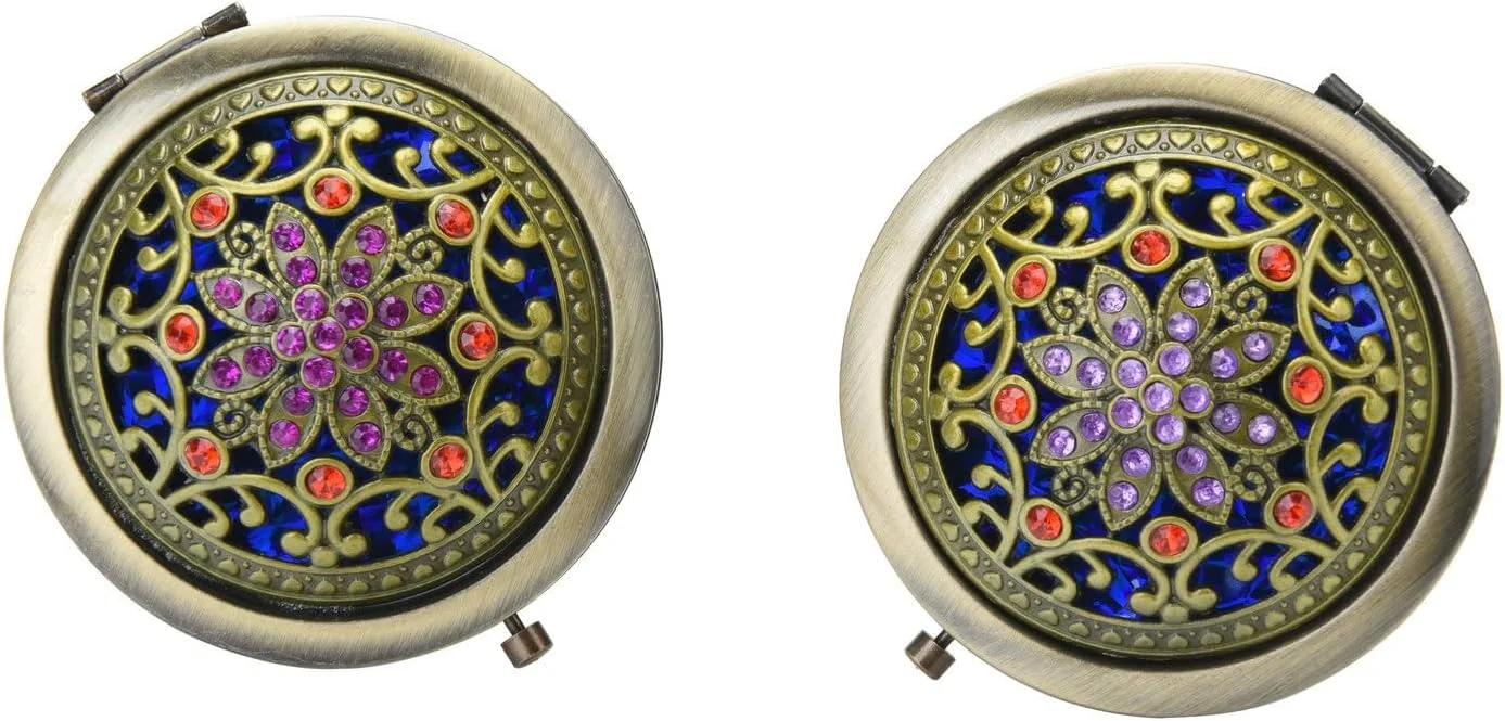 آینه جیبی تاشو P-PLUS INTERNATIONAL، آینه آرایشی دو طرفه گرد و جمع و جور (طرح تصادفی) (بسته 2 عددی)