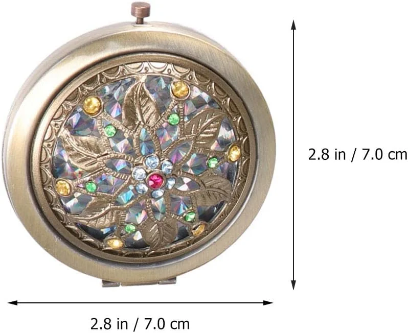 آینه جیبی تاشو P-PLUS INTERNATIONAL، آینه آرایشی دو طرفه گرد و جمع و جور (طرح تصادفی) (بسته 2 عددی)