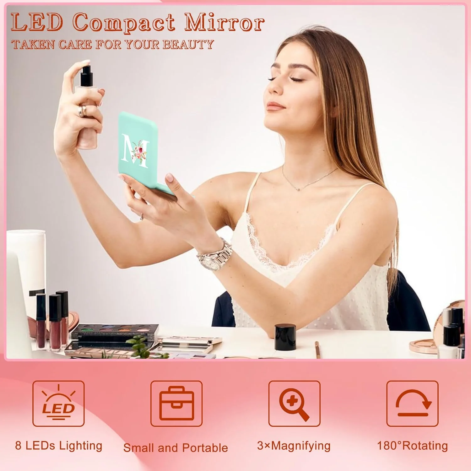 آینه جیبی تاشو با نور LED و بزرگنمایی 1X/3X، هدیه شخصی سازی شده برای زنان، آینه آرایشی کوچک، آینه مسافرتی، مناسب برای دختران، زنان و هدیه ساقدوش عروس آینه جیبی تاشو با نور LED و بزرگنمایی 1X/3X، هدیه شخصی سازی شده برای زنان، آینه آرایشی کوچک، آینه مسافرتی، مناسب برای دختران، زنان و هدیه ساقدوش عروس