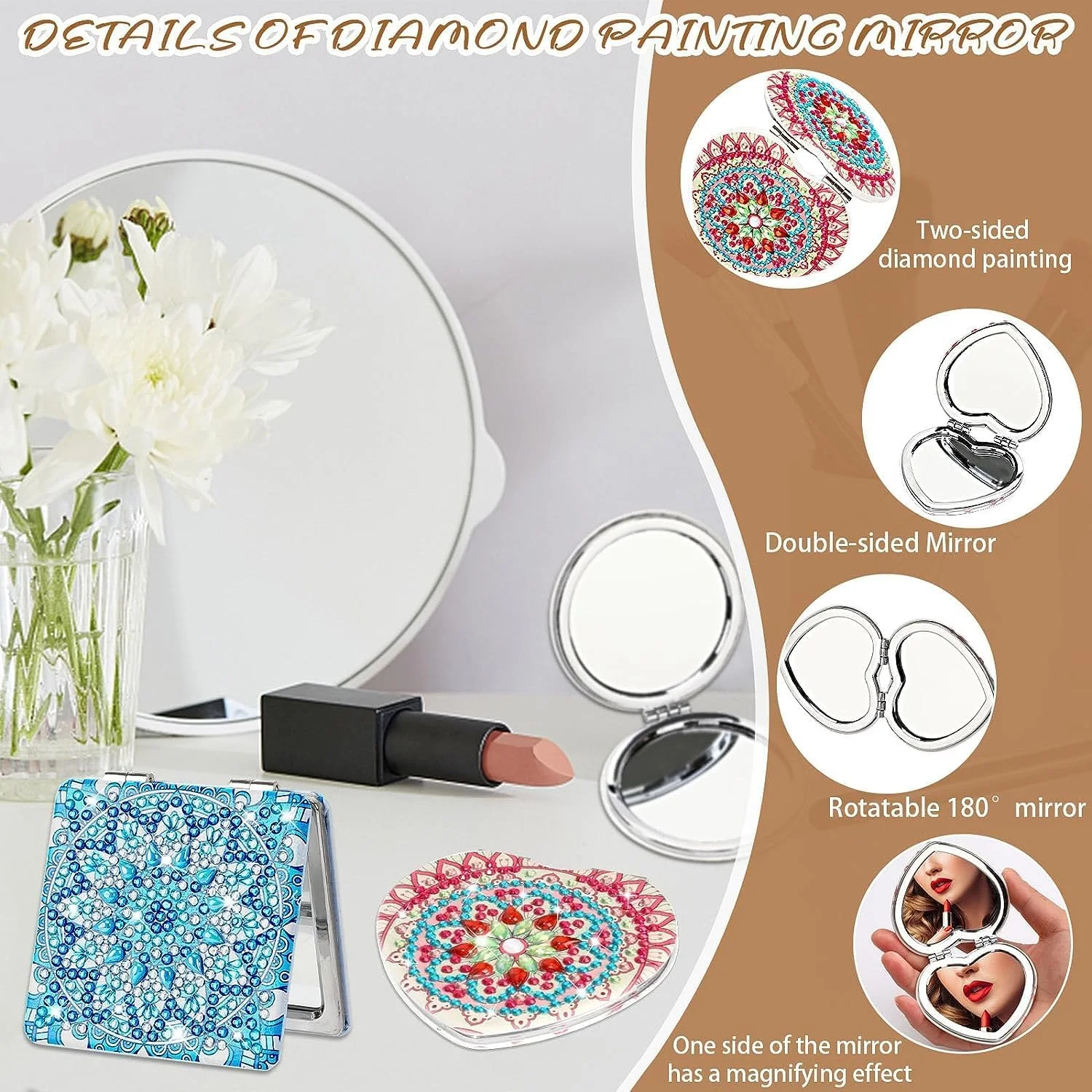 آینه جیبی تاشو با طرح جغد و نقاشی الماس، آینه دو طرفه با طرح ماندالا، مناسب آرایش، هدیه برای بانوان و دختران (2) آینه جیبی تاشو با طرح جغد و نقاشی الماس، آینه دو طرفه با طرح ماندالا، مناسب آرایش، هدیه برای بانوان و دختران (2)