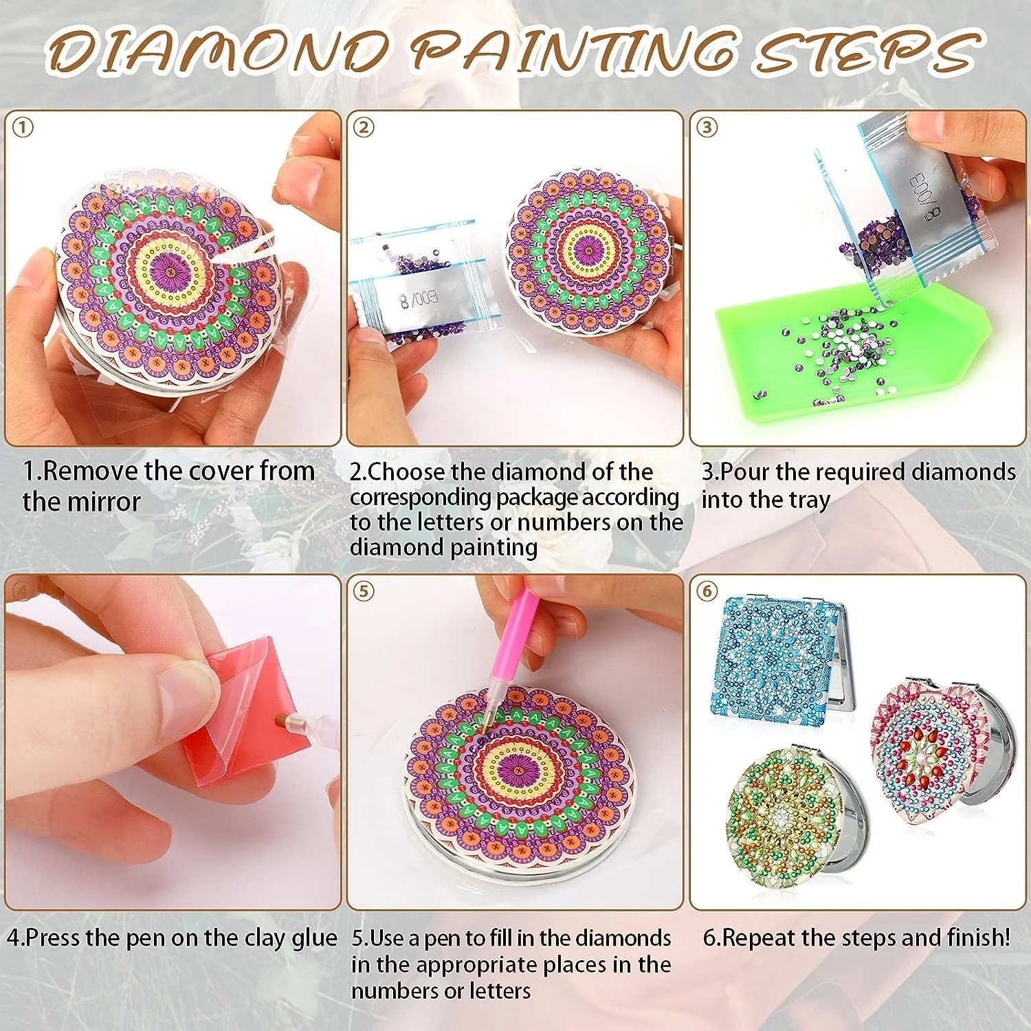 آینه جیبی تاشو با طرح جغد و نقاشی الماس، آینه دو طرفه با طرح ماندالا، مناسب آرایش، هدیه برای بانوان و دختران (2) آینه جیبی تاشو با طرح جغد و نقاشی الماس، آینه دو طرفه با طرح ماندالا، مناسب آرایش، هدیه برای بانوان و دختران (2)