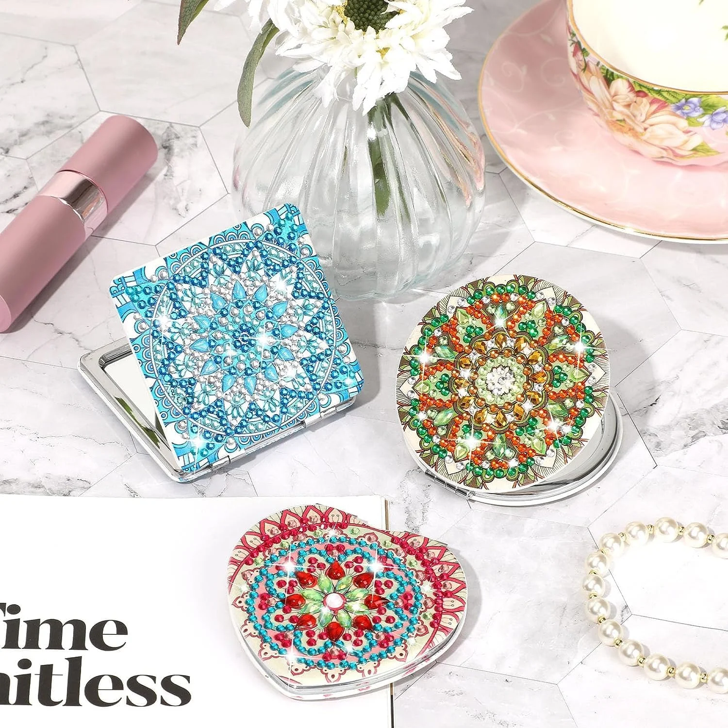 آینه جیبی تاشو با طرح جغد و نقاشی الماس، آینه دو طرفه با طرح ماندالا، مناسب آرایش، هدیه برای بانوان و دختران (2) آینه جیبی تاشو با طرح جغد و نقاشی الماس، آینه دو طرفه با طرح ماندالا، مناسب آرایش، هدیه برای بانوان و دختران (2)