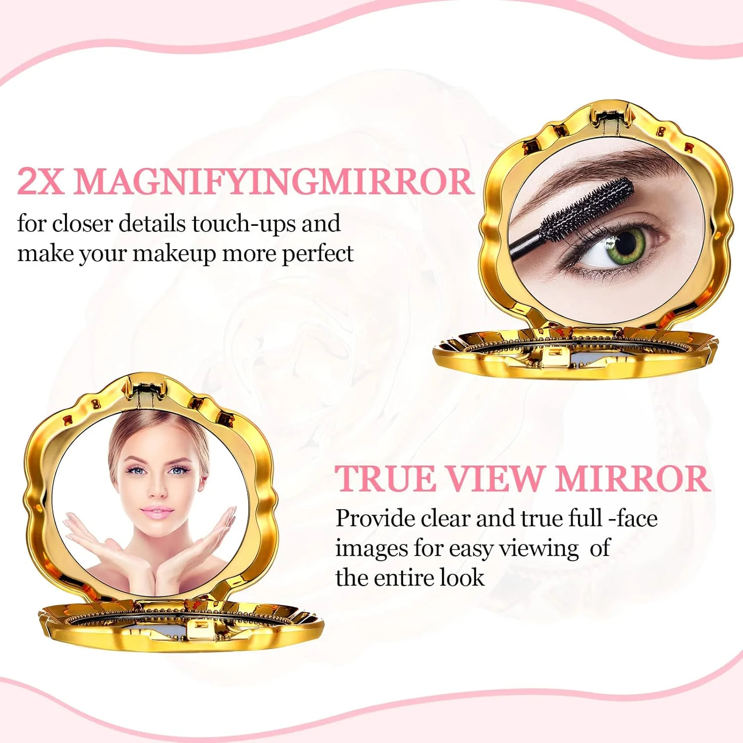 ست 96 عددی آینه جیبی رز، مناسب گیفت مهمانی عروسی، شامل آینه های طرح گل رز، تگ های تشکر، نخ کنفی و کیسه های ارگانزا سفید برای یادگاری به مهمانان (طلایی)