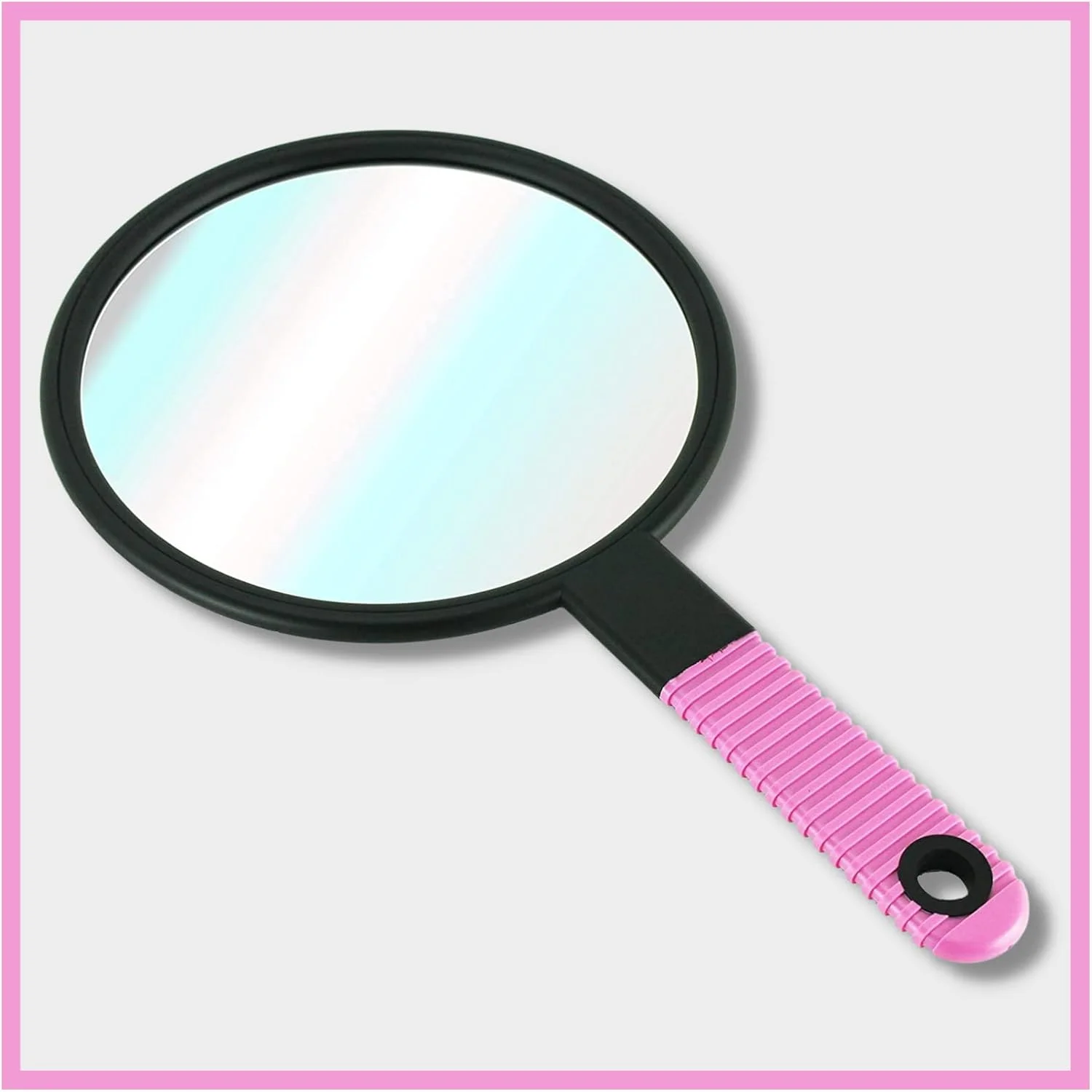 آینه آرایشی دستی بزرگ یک طرفه گرد Scarlet Line سری Professional با دسته لاستیکی ضد لغزش مناسب برای سالن، بانوان و آقایان - صورتی