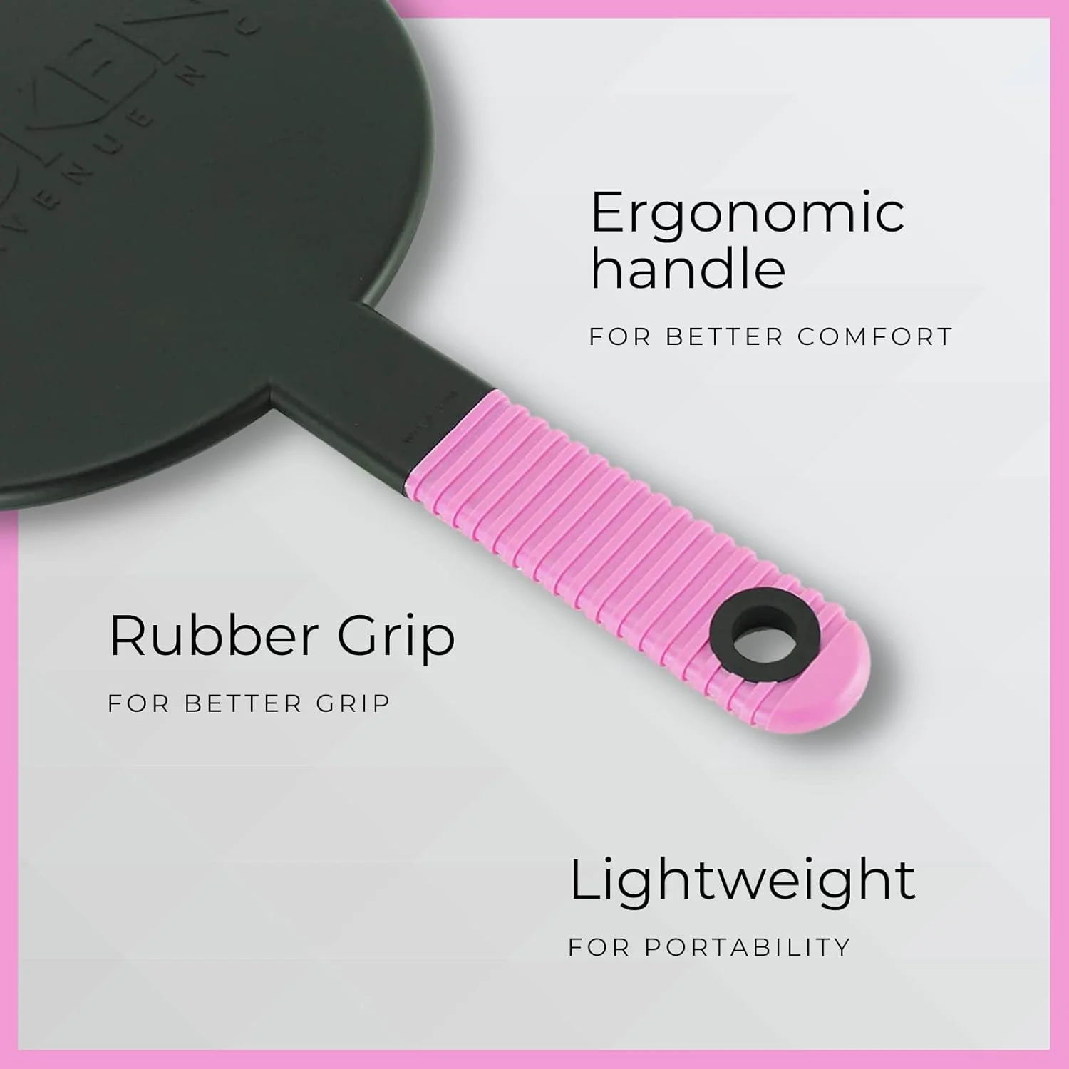 آینه آرایشی دستی بزرگ یک طرفه گرد Scarlet Line سری Professional با دسته لاستیکی ضد لغزش مناسب برای سالن، بانوان و آقایان - صورتی