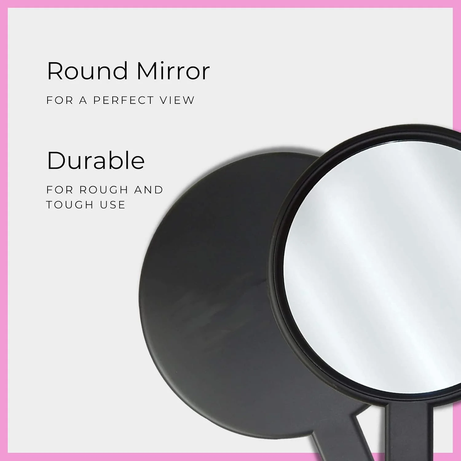 آینه آرایشی دستی بزرگ یک طرفه گرد Scarlet Line سری Professional با دسته لاستیکی ضد لغزش مناسب برای سالن، بانوان و آقایان - صورتی