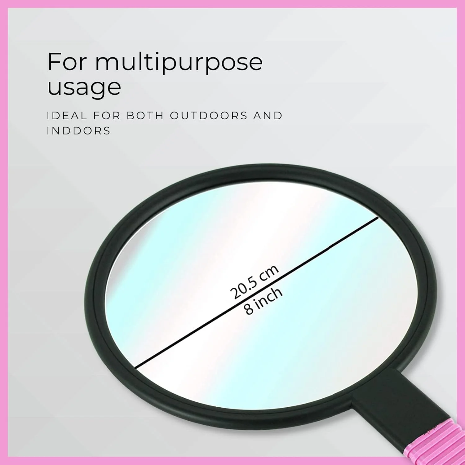 آینه آرایشی دستی بزرگ یک طرفه گرد Scarlet Line سری Professional با دسته لاستیکی ضد لغزش مناسب برای سالن، بانوان و آقایان - صورتی