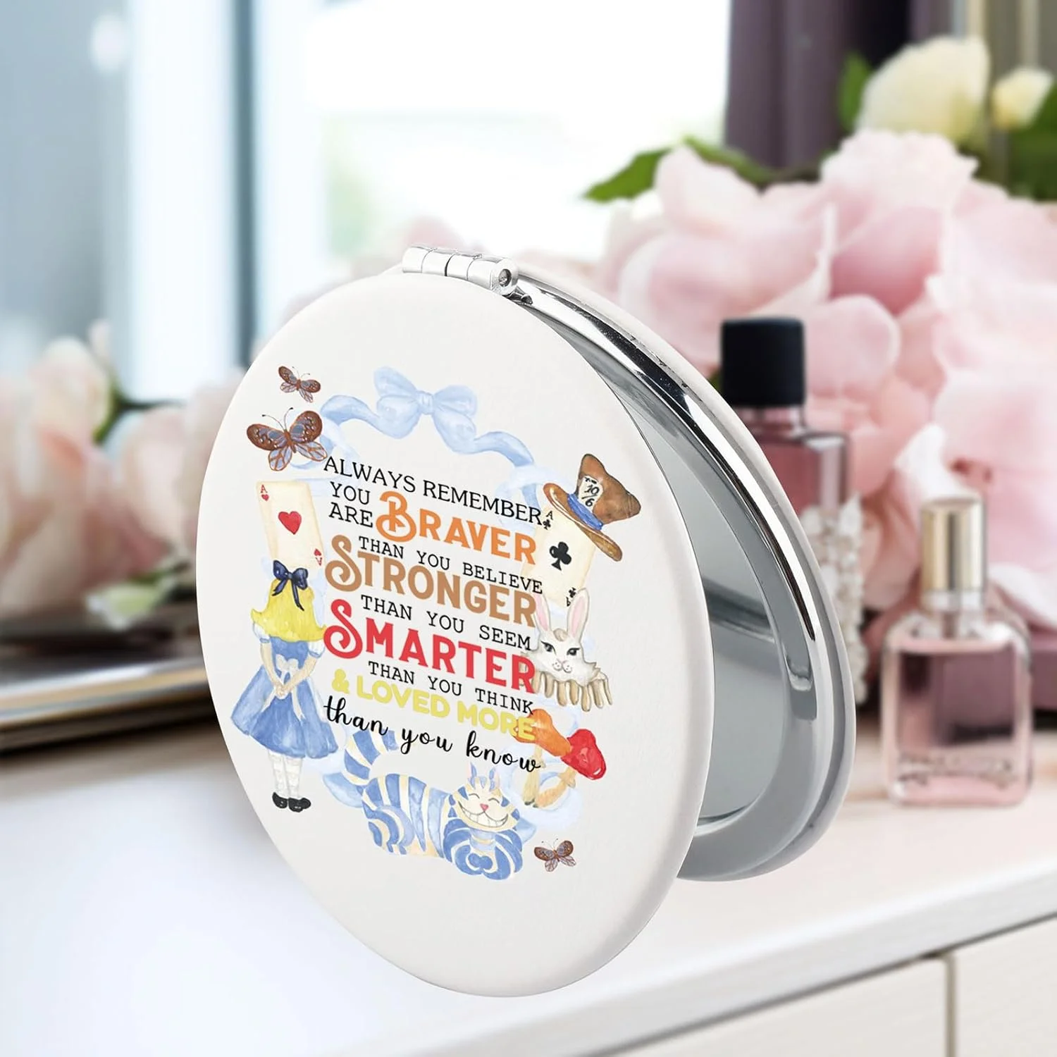 آینه جیبی سیرا آلیس در سرزمین عجایب، آینه جمع و جور، هدیه های آلیس پری، گربه چشایر، آینه آرایشی، آینه تاشو سرزمین عجایب (گربه خرگوشی)