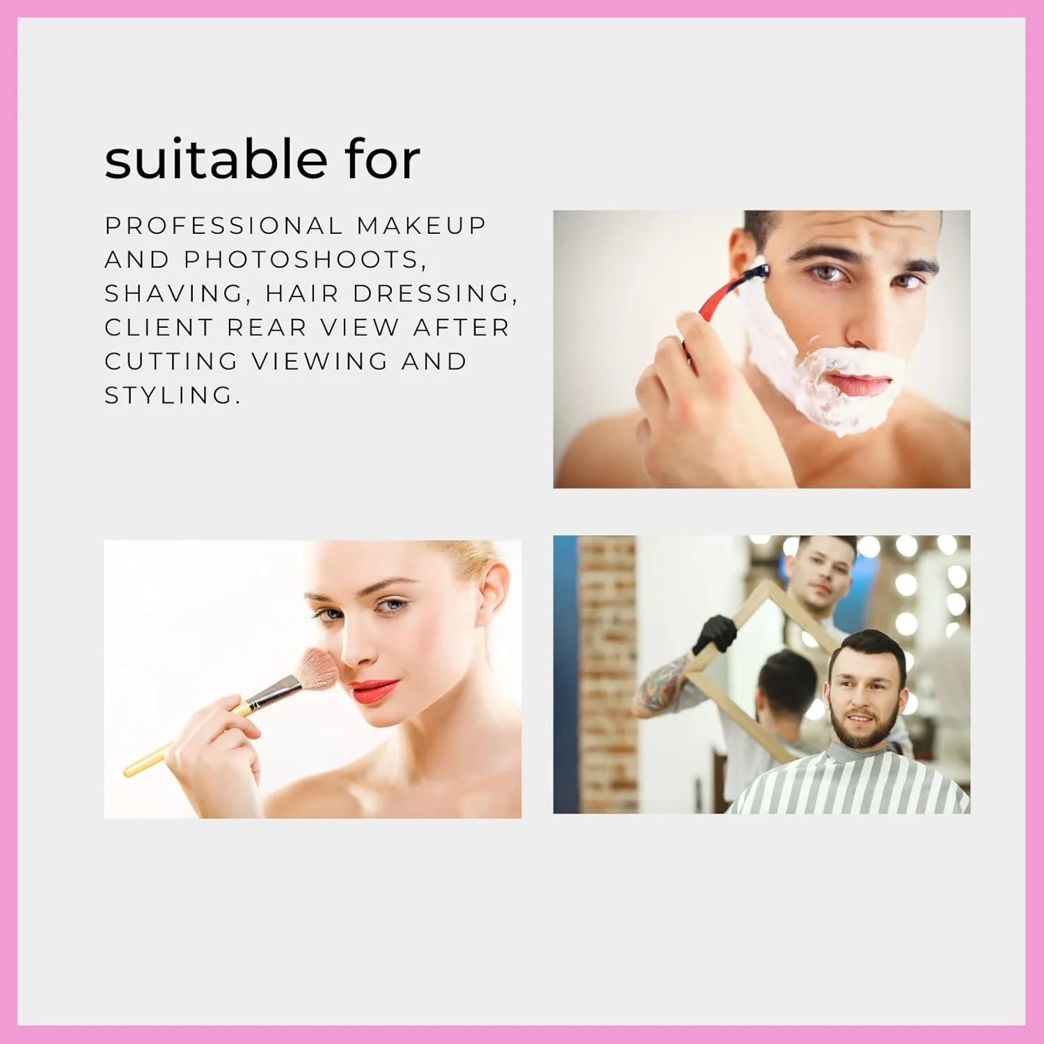 آینه آرایشی دستی بزرگ یک طرفه گرد Scarlet Line سری Professional با دسته لاستیکی ضد لغزش مناسب برای سالن، بانوان و آقایان - صورتی