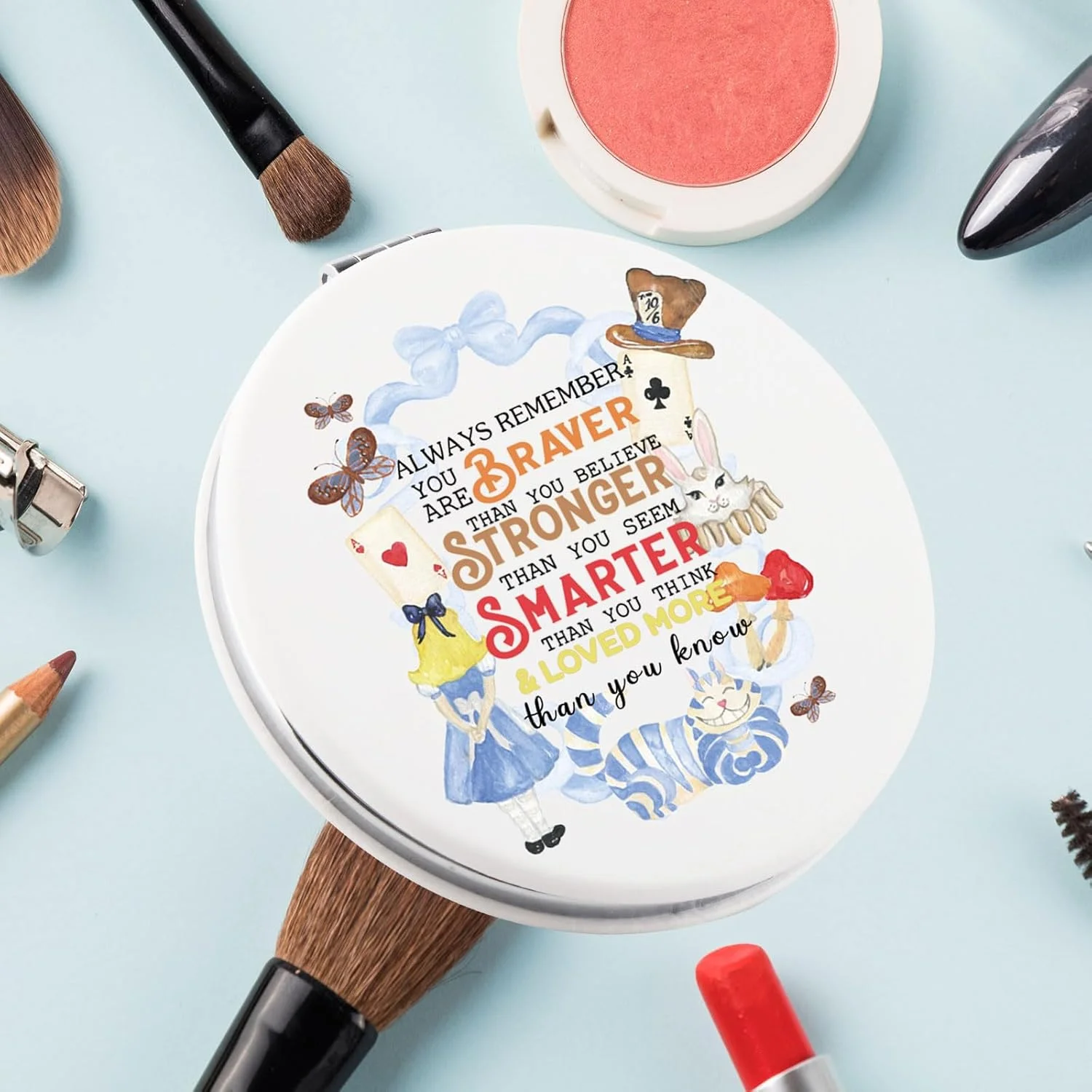 آینه جیبی سیرا آلیس در سرزمین عجایب، آینه جمع و جور، هدیه های آلیس پری، گربه چشایر، آینه آرایشی، آینه تاشو سرزمین عجایب (گربه خرگوشی)