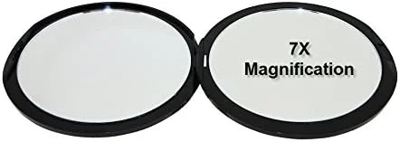 SKÖN lifestyle - Jessy، آینه مسافرتی عالی 7X/1X - آینه های شیشه ای فشرده بزرگ 4 اینچی - بزرگنمایی 7X و آینه سنتی 1X، باز شدن کامل 180 درجه، باز و بسته شدن آسان - مشکی