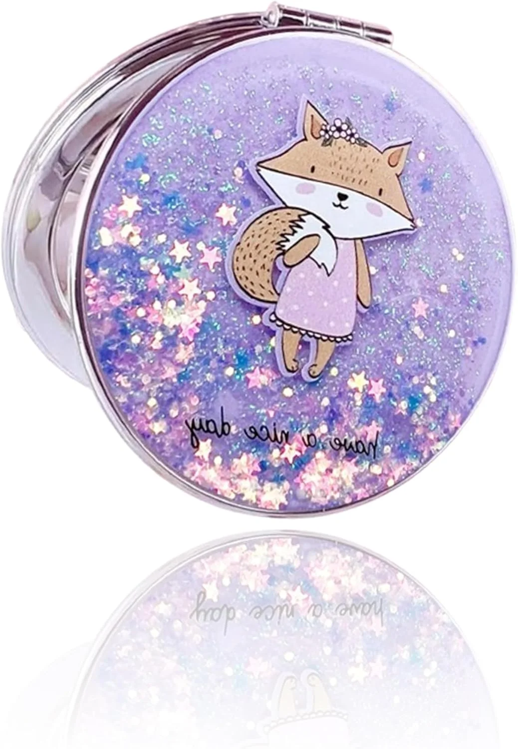 آینه آرایشی مسافرتی قابل حمل Sweet seven با تزیینات براق - آینه تاشو دو طرفه برای دختران و زنان - بزرگنمایی 1x/2x - طرح روباه بنفش آینه آرایشی مسافرتی قابل حمل Sweet seven با تزیینات براق - آینه تاشو دو طرفه برای دختران و زنان - بزرگنمایی 1x/2x - طرح روباه بنفش