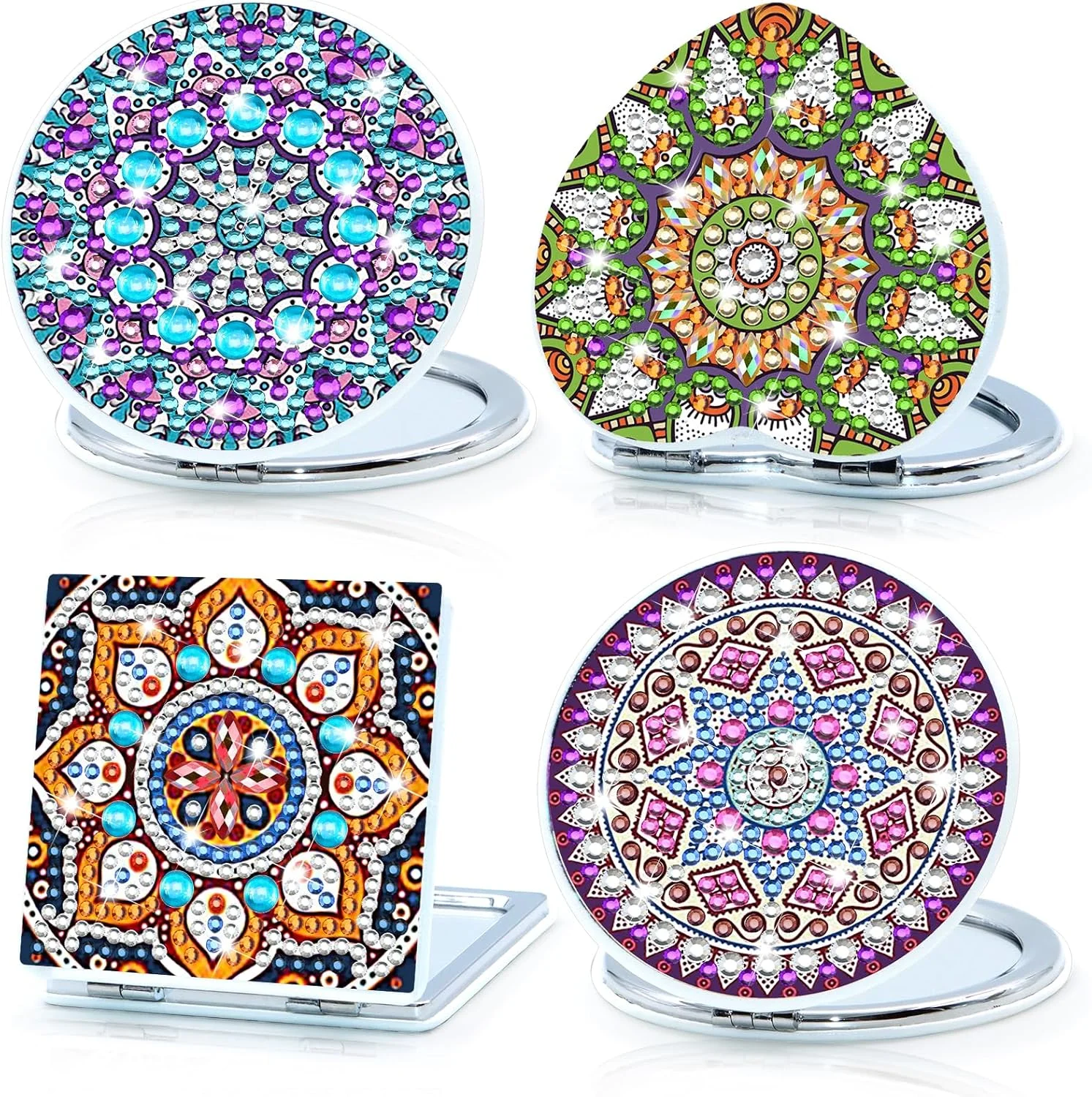 آینه آرایشی تاشو نگین دار SPOKKI، بسته 4 عددی - آینه کوچک قابل حمل برای کیف دستی - هدیه ای مناسب برای دختران، کودکان و مبتدیان نقاشی با نگین (B) آینه آرایشی تاشو نگین دار SPOKKI، بسته 4 عددی - آینه کوچک قابل حمل برای کیف دستی - هدیه ای مناسب برای دختران، کودکان و مبتدیان نقاشی با نگین (B)