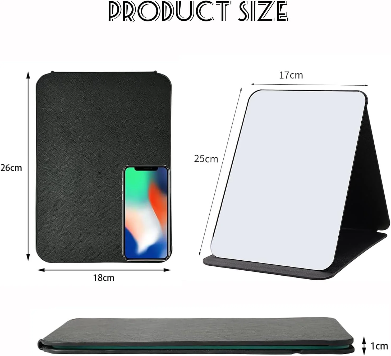 آینه رومیزی تاشو SPNOR با چرم PU، آینه مسافرتی قابل حمل 25.5 * 18 سانتی متر، آینه تاشو با پایه، آینه آرایشی رومیزی برای میز کار، مسافرت، کمپینگ