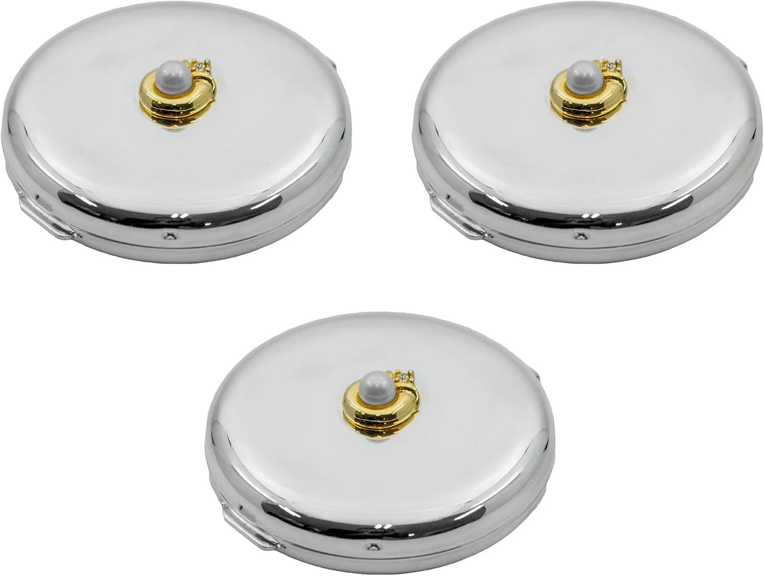 ست 3 تایی آینه های جیبی دو طرفه باریک Stephanie Imports با تزئینات (مروارید گرد)